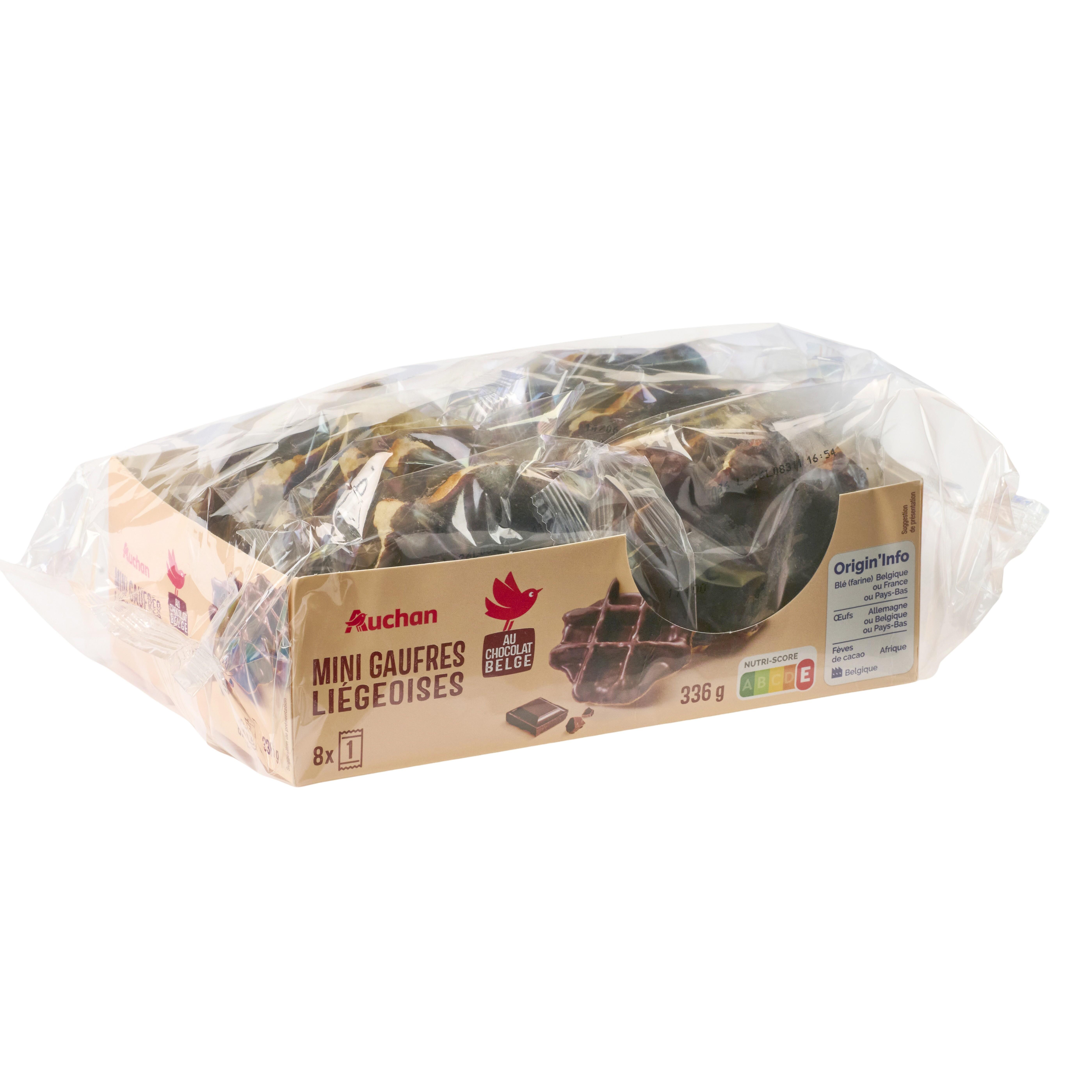 Voir la diapositive 3 : AUCHAN Mini gaufres liégeoises au chocolat noir 8 gaufres 336g