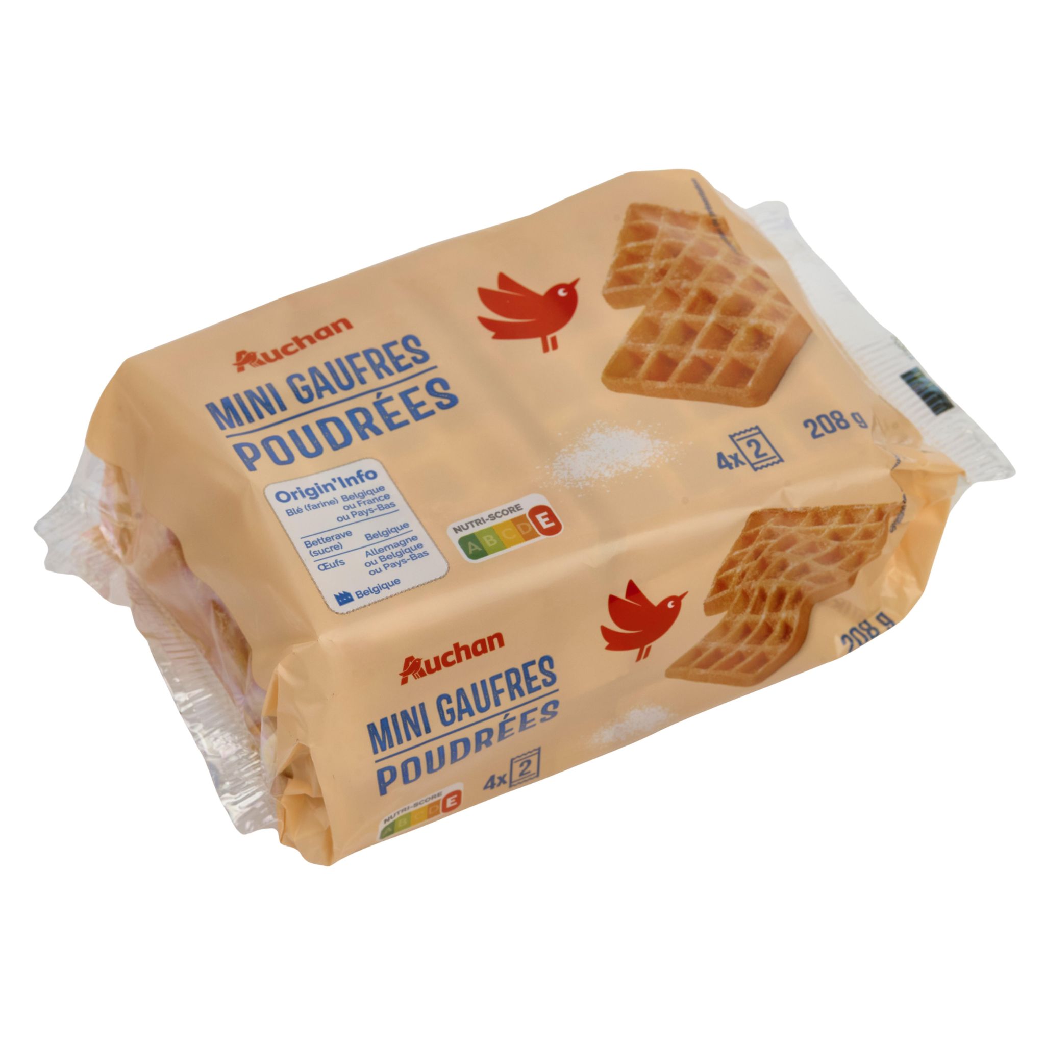 Voir la diapositive 2 : AUCHAN Mini gaufres poudrées au sucre glace 4 x 2 gaufres 208g
