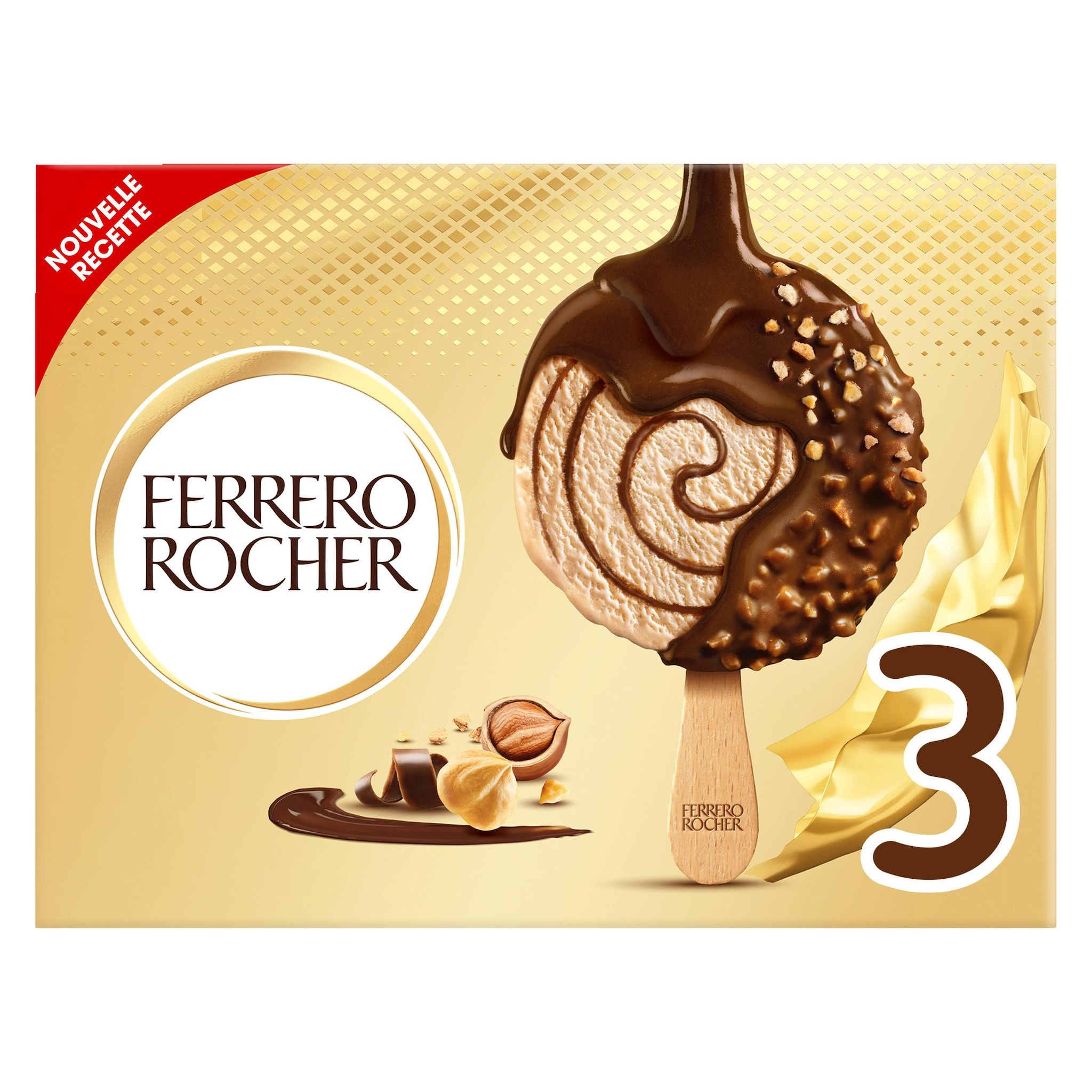 FERRERO ROCHER Bâtonnets glacés noisette et chocolat au lait 3 pièces 190.5g
