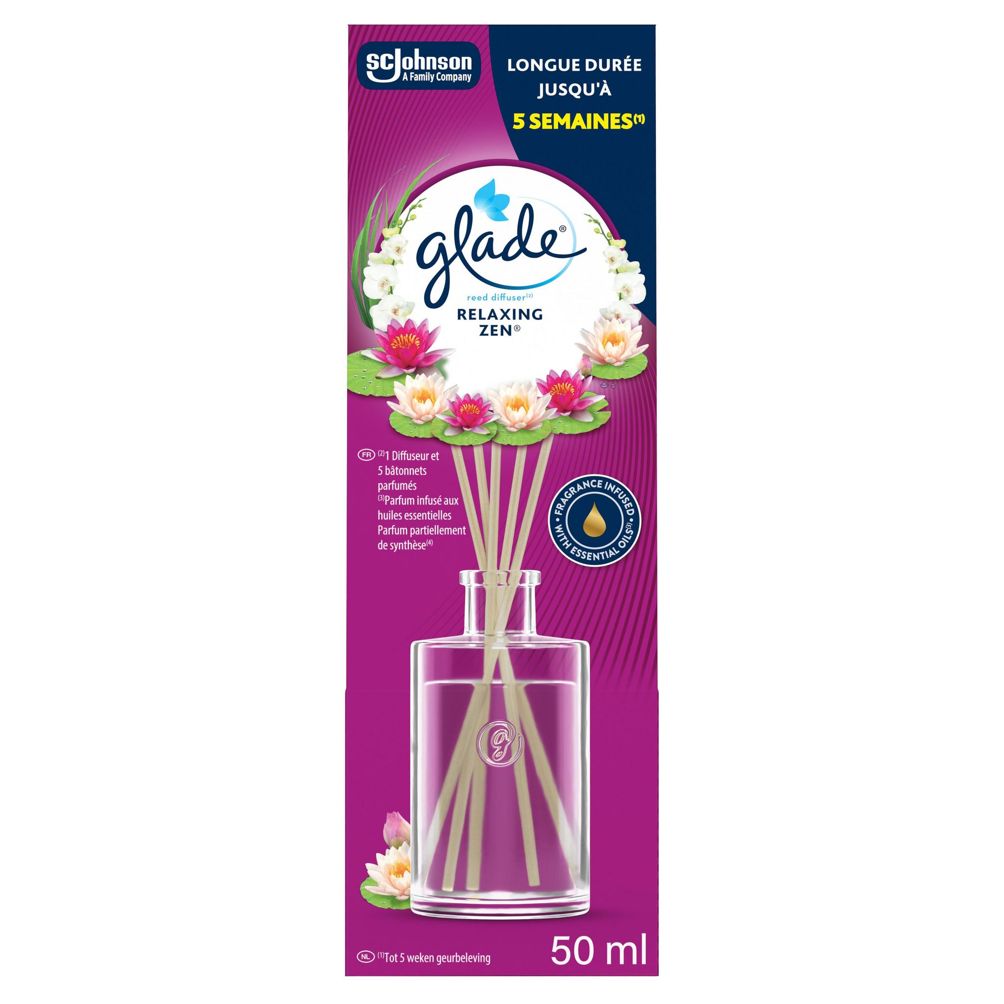 GLADE Bâtonnets désodorisant huiles essentielles relaxing zen 80ml
