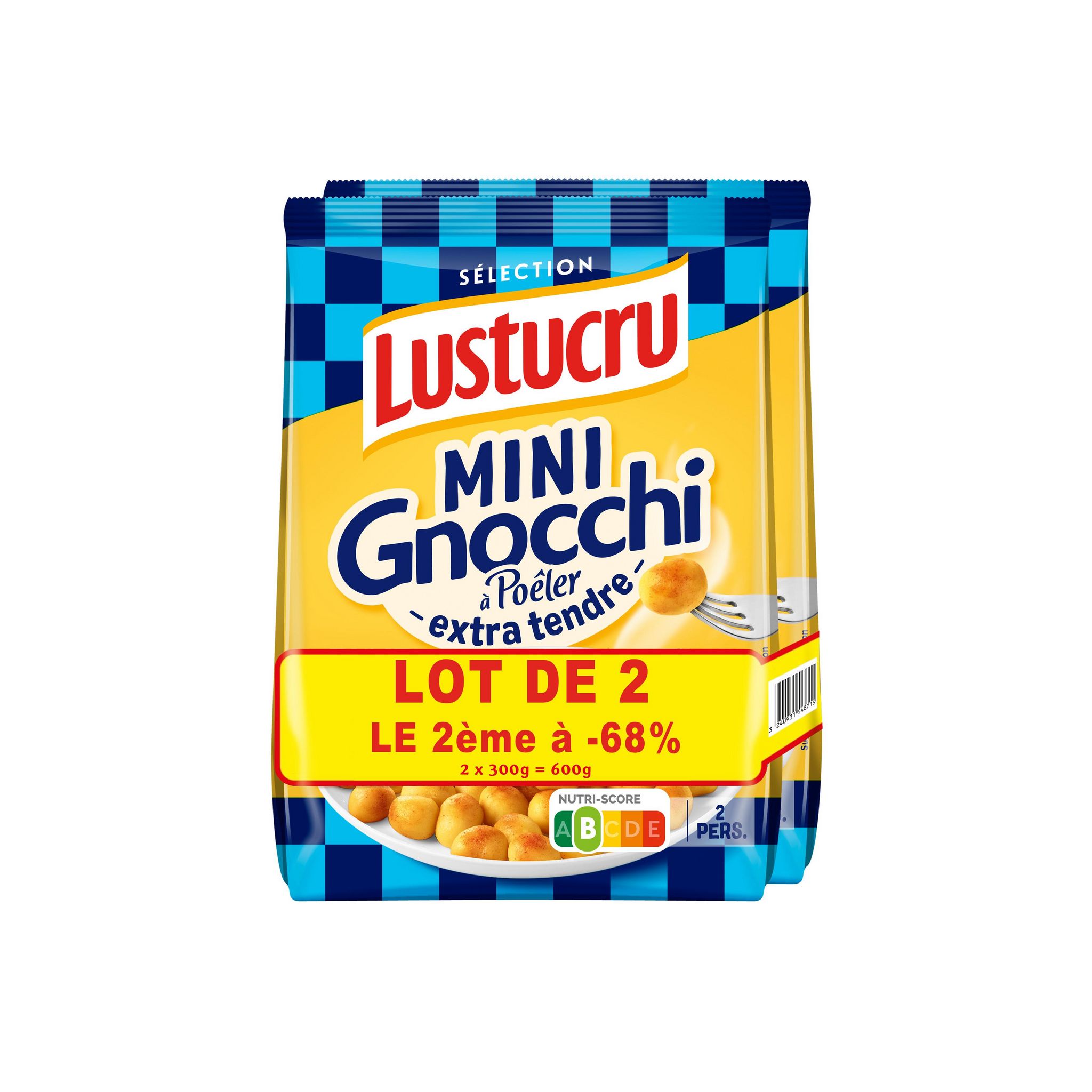 LUSTUCRU SELECTION Gnocchi à poêler mini extra tendre 4 parts 2x300g