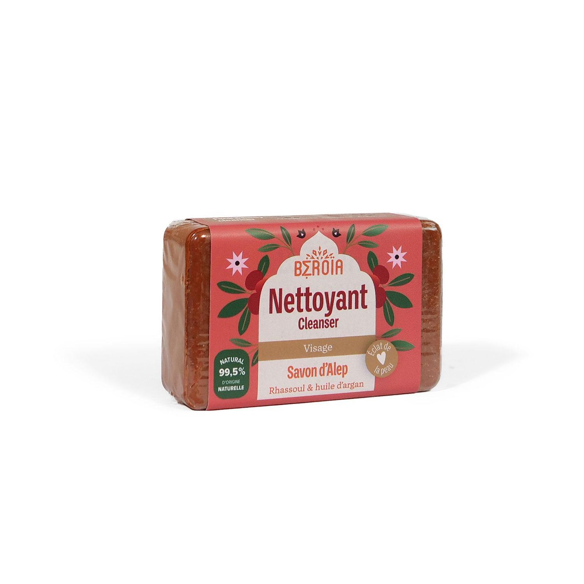 BEROIA Savon d'Alep rhassoul et huile d'argan nettoyant visage 100g