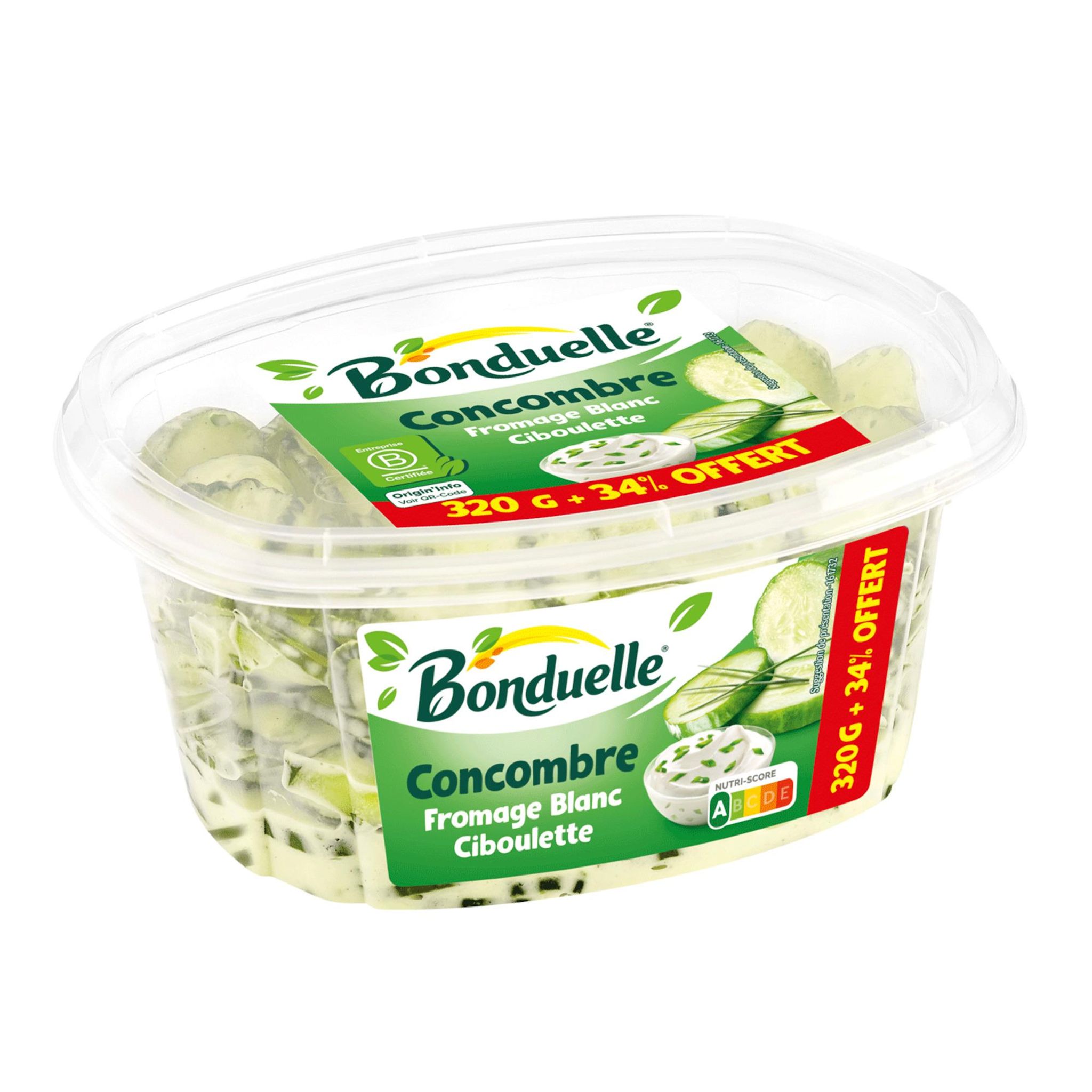 BONDUELLE Concombre au fromage blanc et ciboulette 320g+34% offert