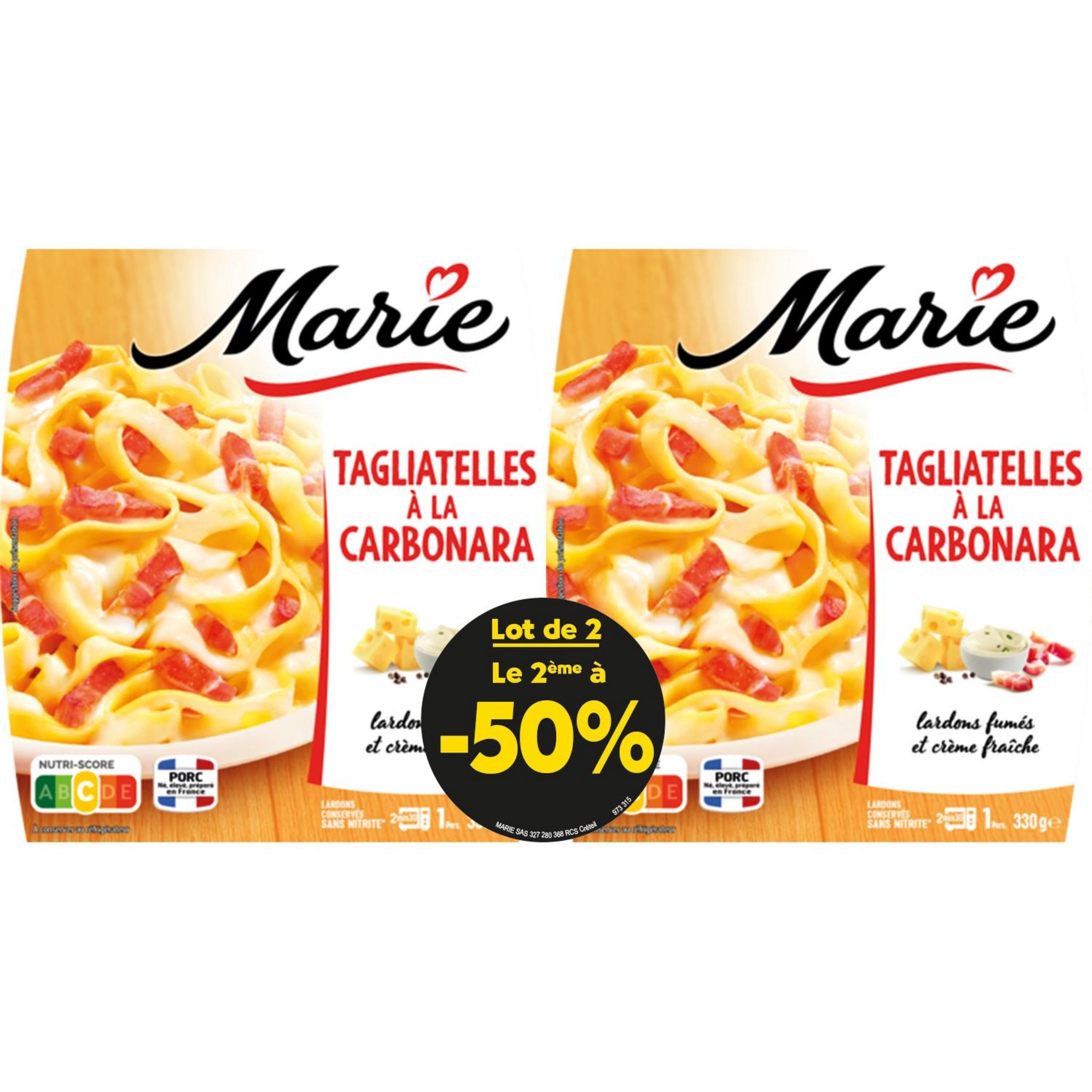 MARIE Tagliatelles à la carbonara avec crème fraîche et emmental 2 parts 2x330g