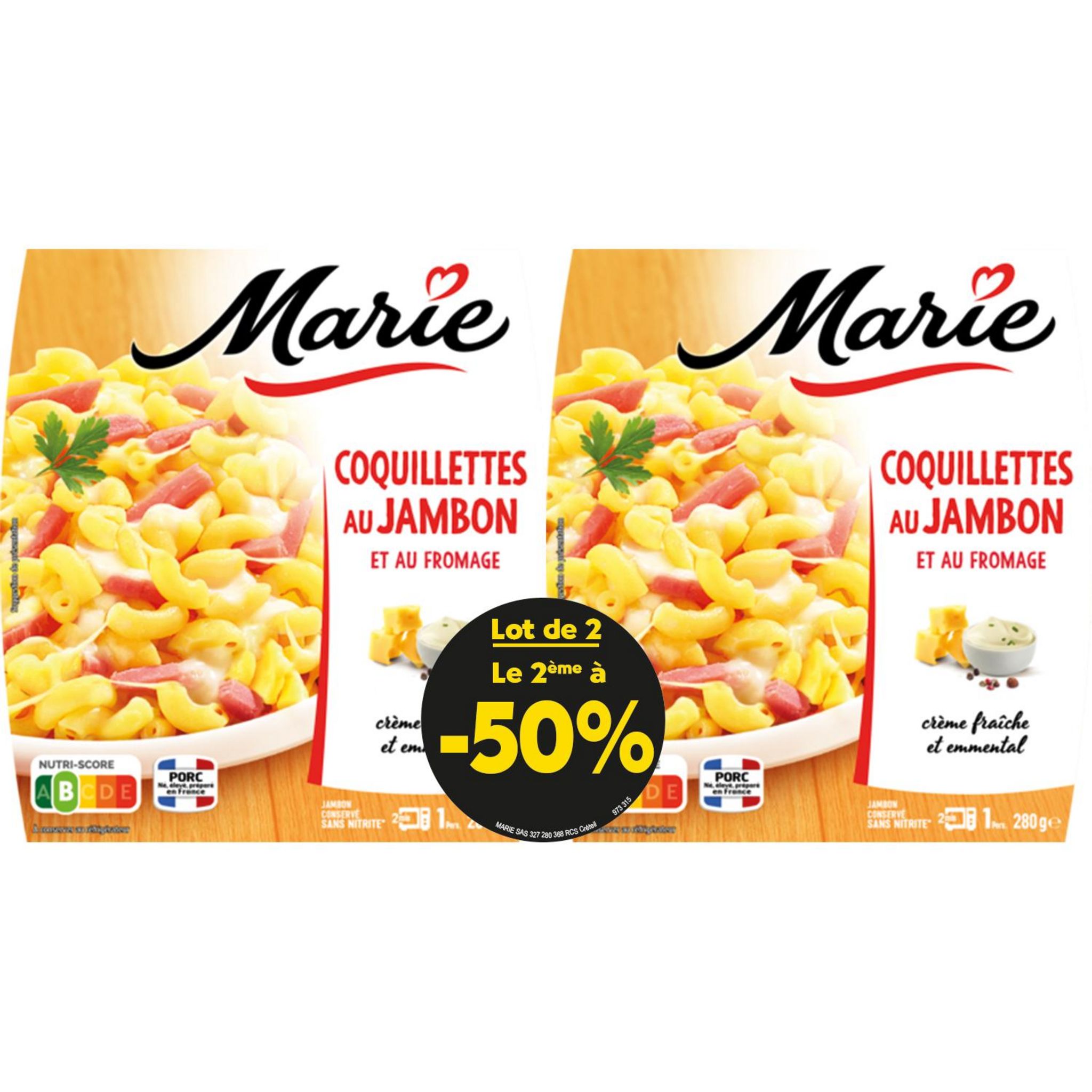 MARIE Coquillette au jambon et fromage crème fraîche et emmental 2 parts 2X280g