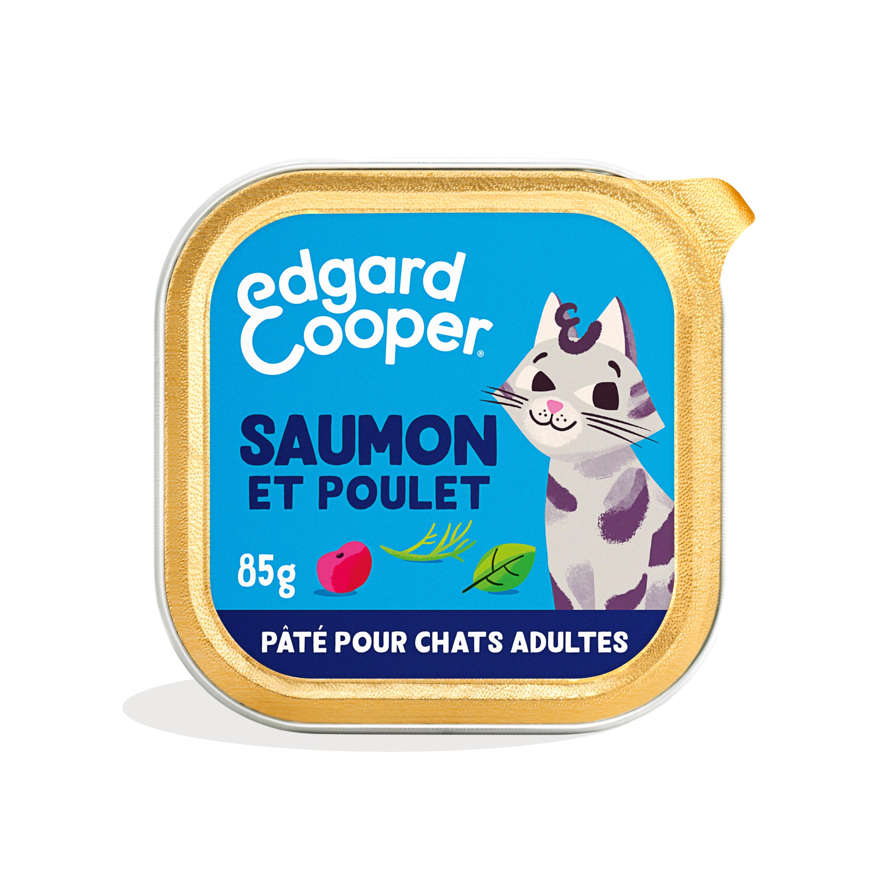 EDGAR & COOPER Barquette terrine au saumon et poulet pour chat adulte 85g