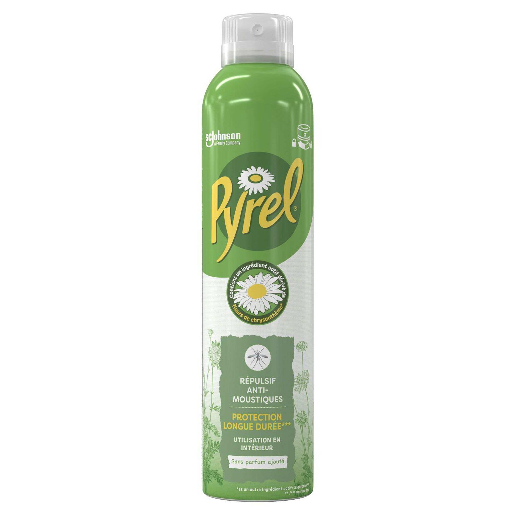 PYREL Aérosol répulsif anti-moustiques sans parfum avec géraniol et dérivé de chrysanthème 300ml