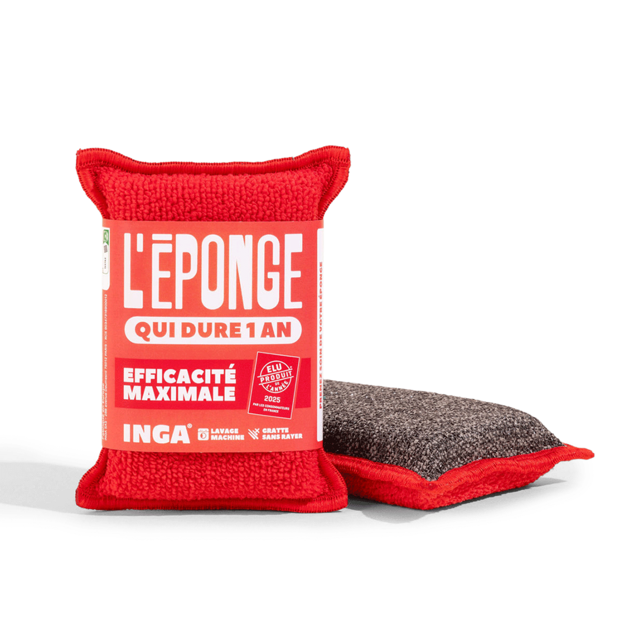 INGA Éponge lavable grattante rouge 1 éponge