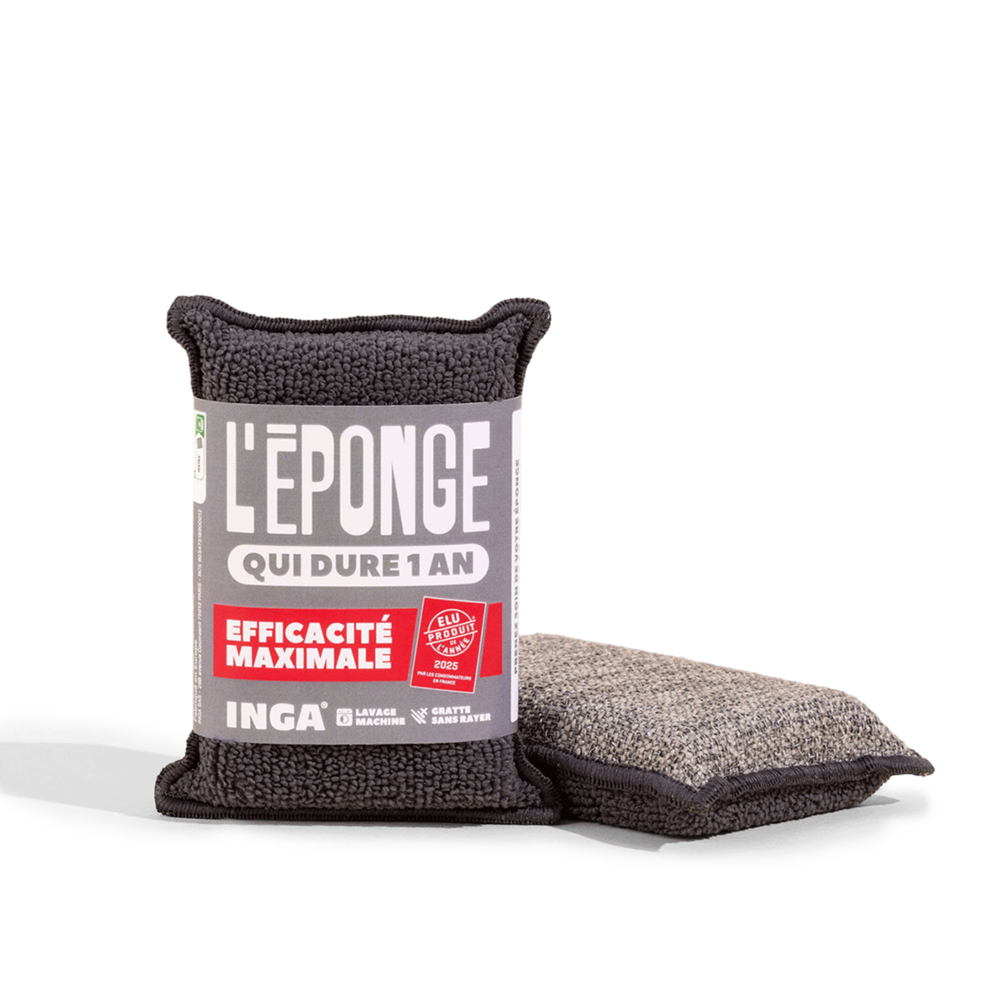 INGA Éponge grattante grise lavable 1 pièce