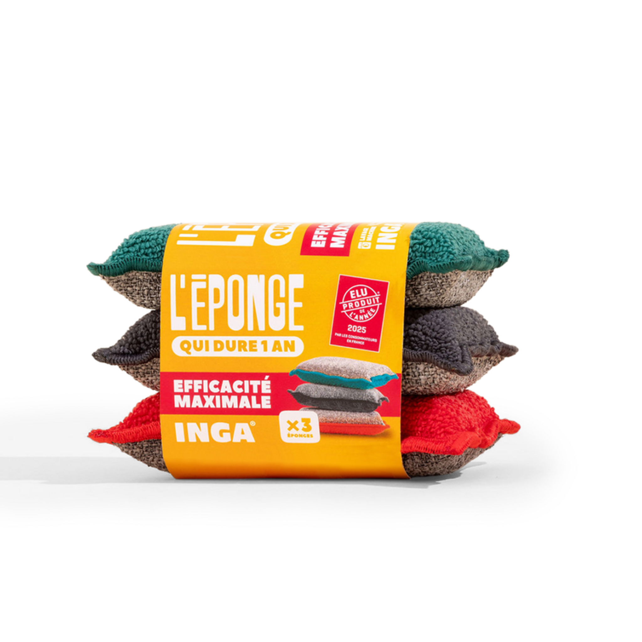 INGA Éponge lavable grattante multicolore 3 éponges