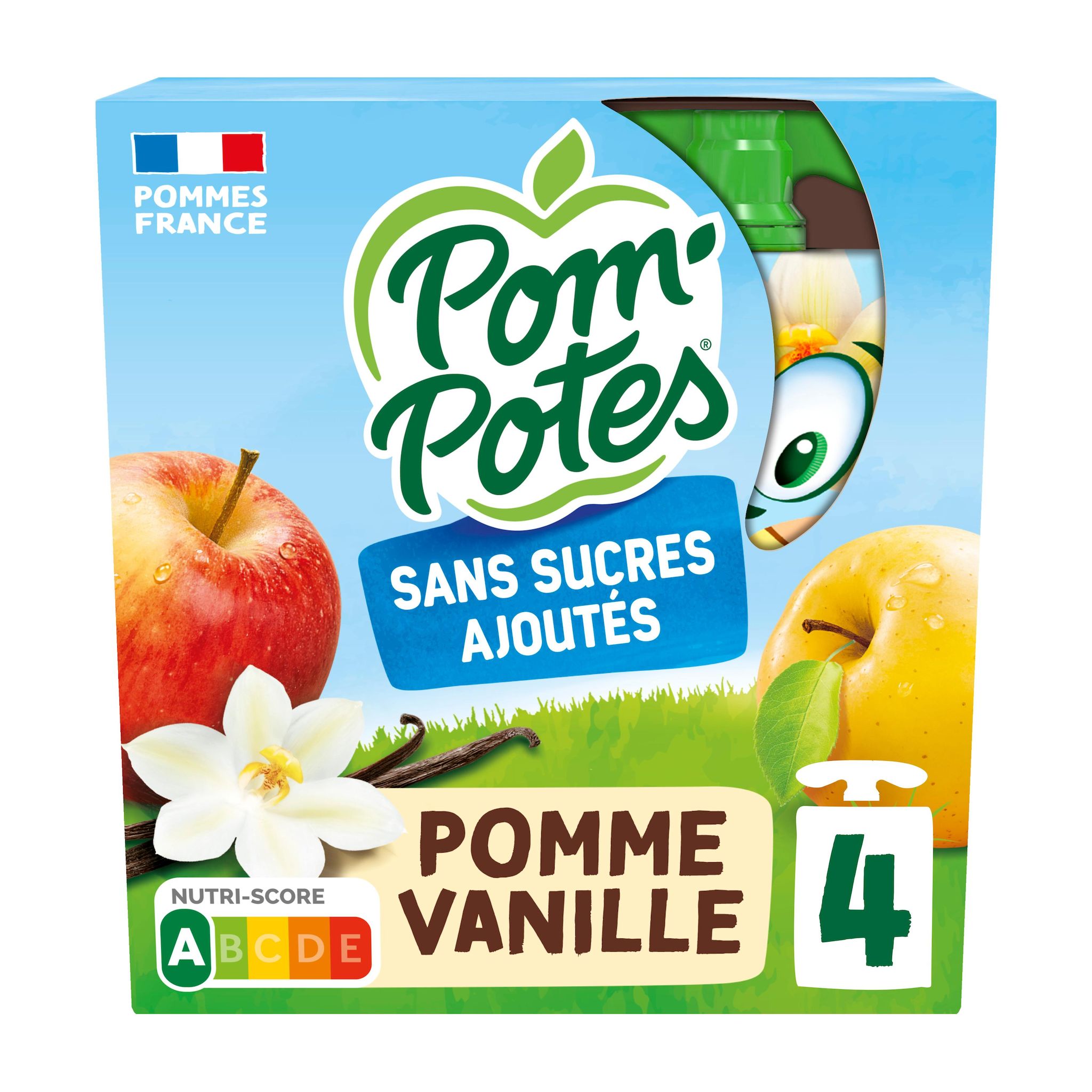 POM'POTES Gourdes compote de pomme vanille sans sucres ajoutés 4x90g