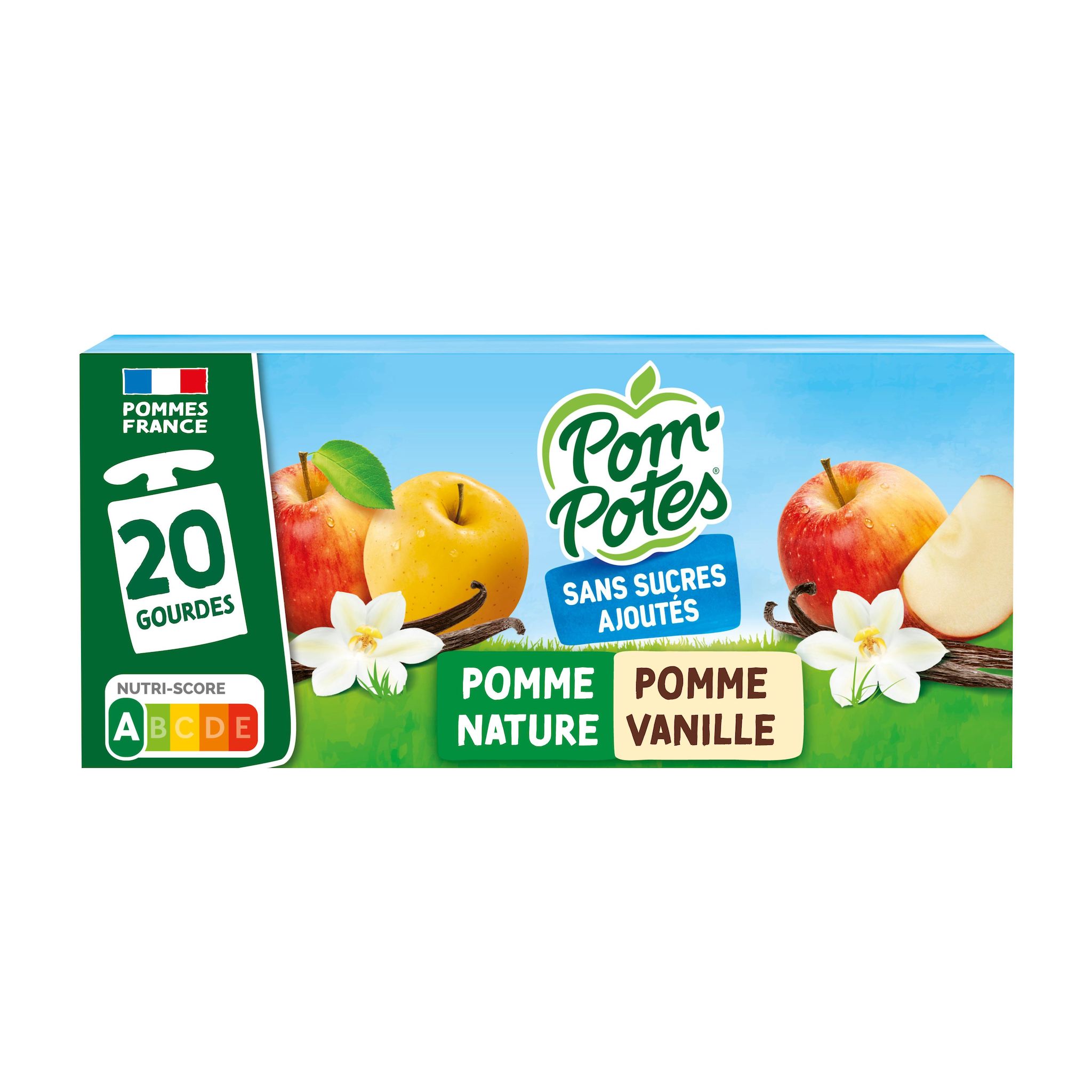 POM'POTES Gourdes compote de pomme vanille sans sucres ajoutés 20x90g