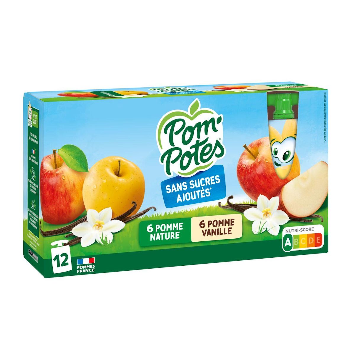 POM'POTES Gourdes pomme vanille sans sucres ajoutés 12x90g