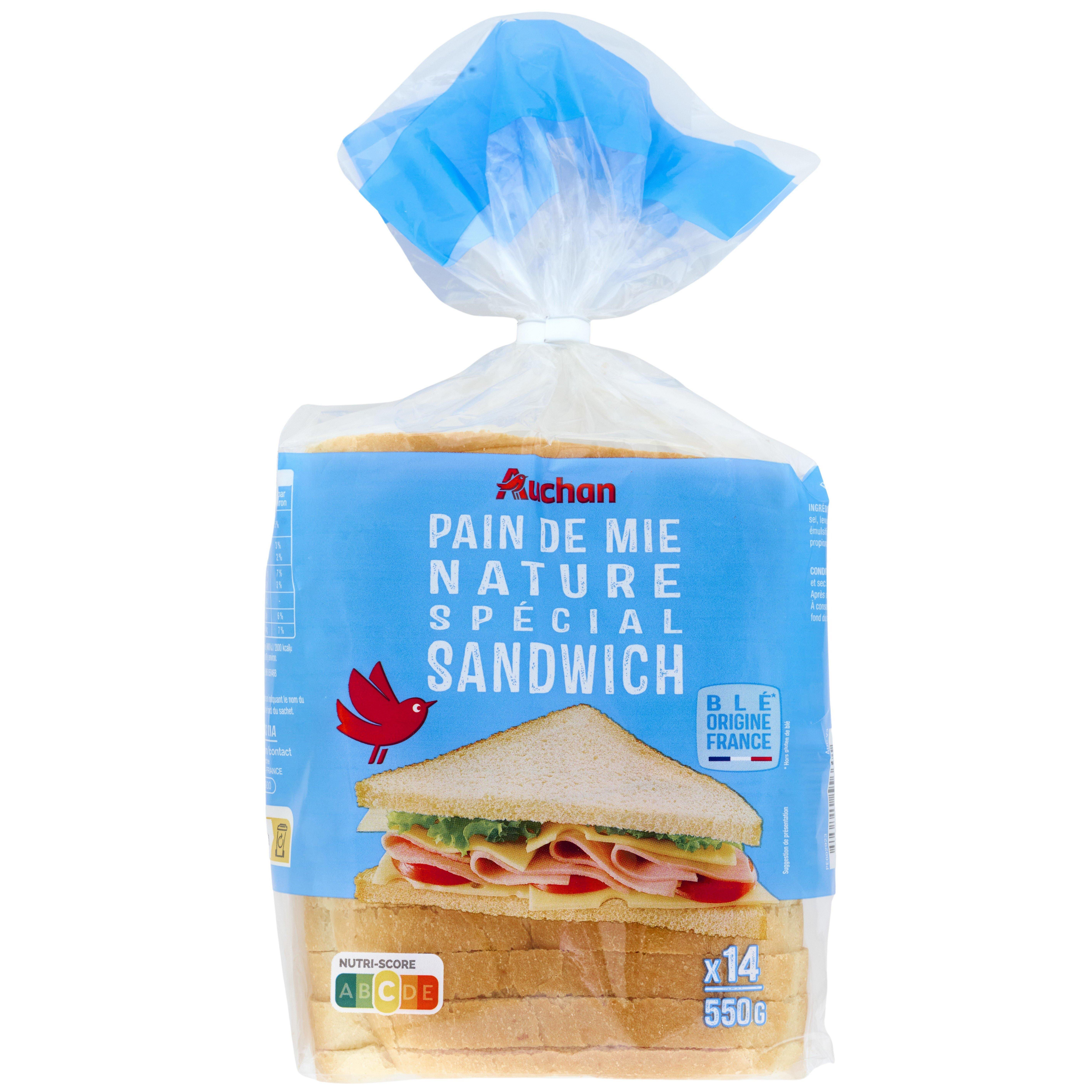 AUCHAN Pain de mie nature grandes tranches spécial sandwich 550g