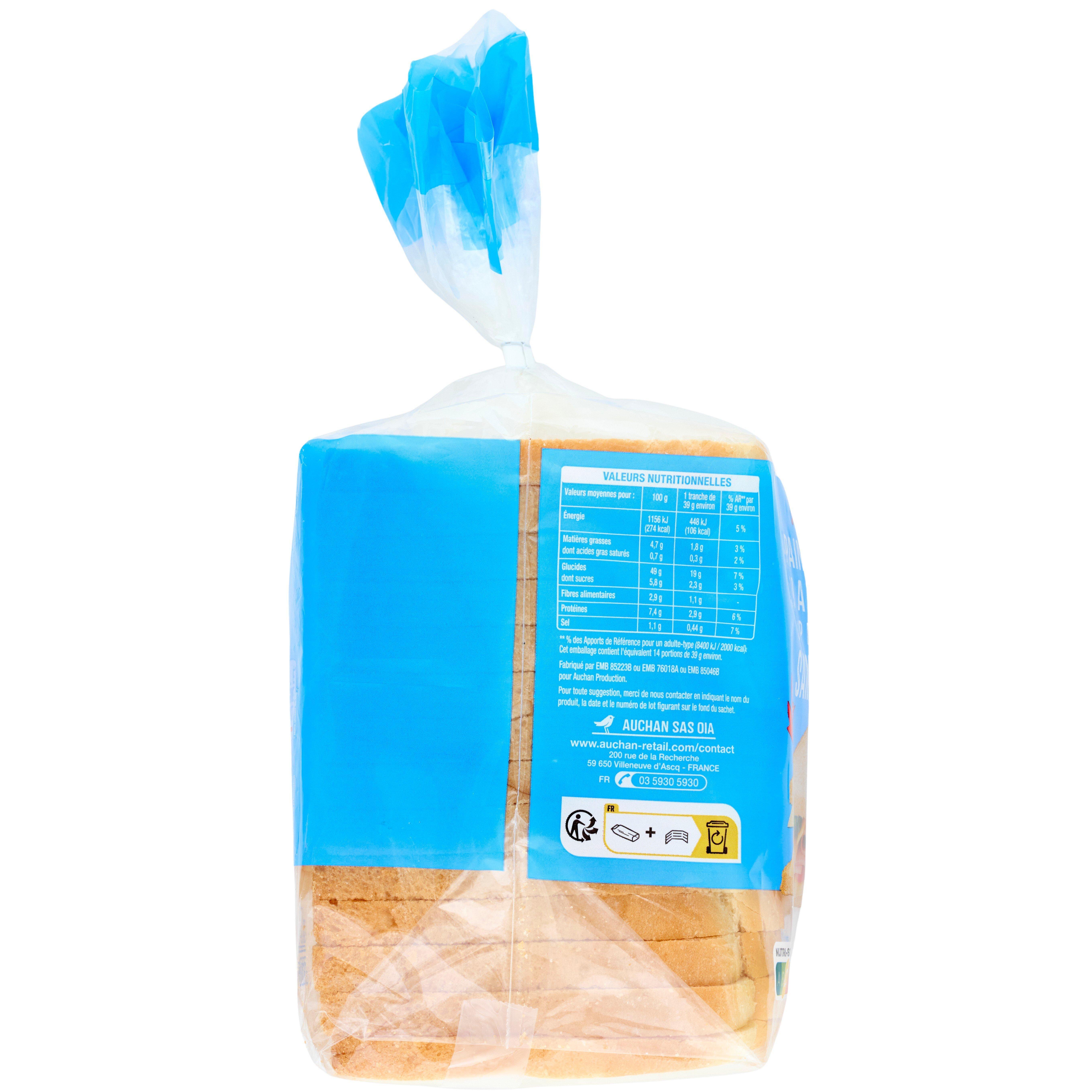 Voir la diapositive 3 : AUCHAN Pain de mie nature grandes tranches spécial sandwich 550g