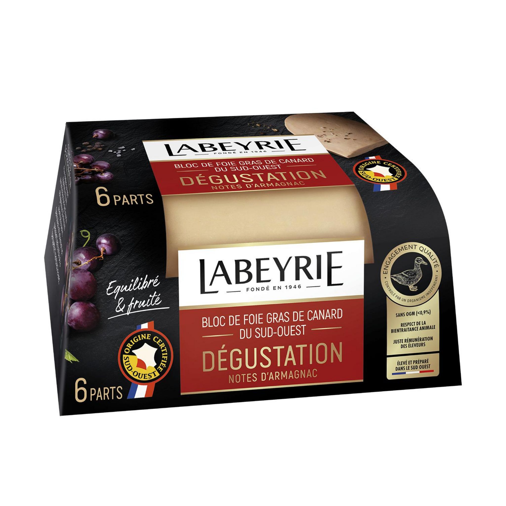 LABEYRIE Bloc foie gras canard du sud ouest dégustation notes d'armagnac 6 parts 200g