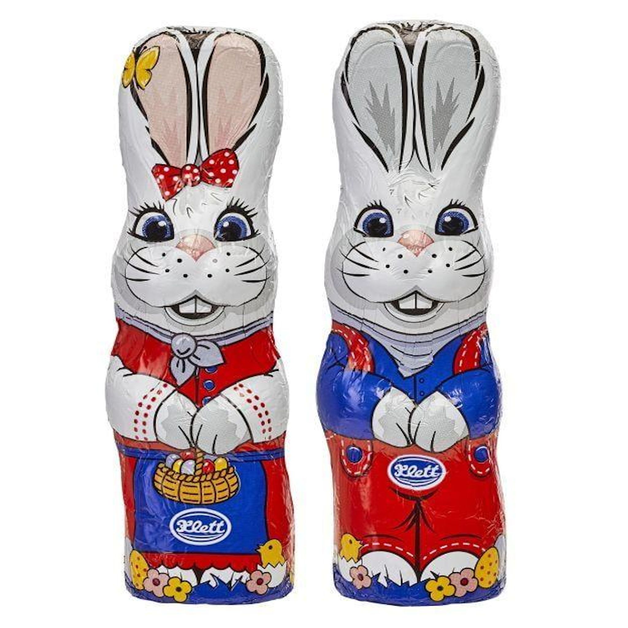 Lapin de chocolat au lait décoré de chocolat blanc et noir 125g