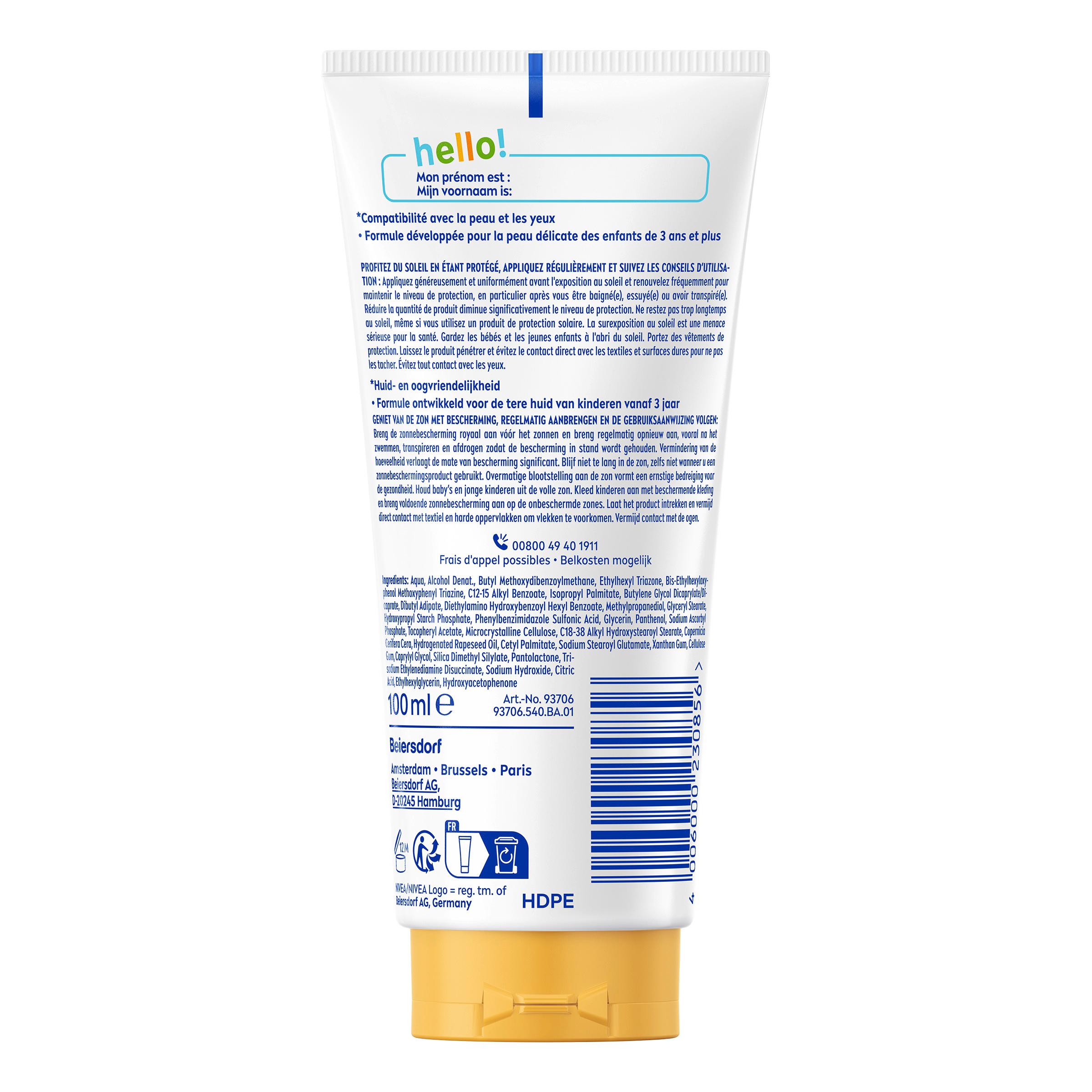 Voir la diapositive 2 : NIVEA SUN Kids Daily UV protect SPF50+ peaux sensibles sans parfum 100ml