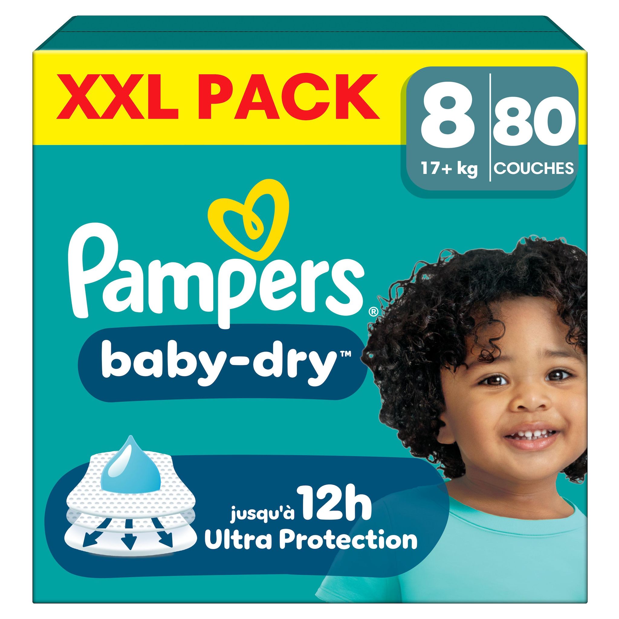 PAMPERS Baby Dry couches taille 8 (17kg+) 80 couches