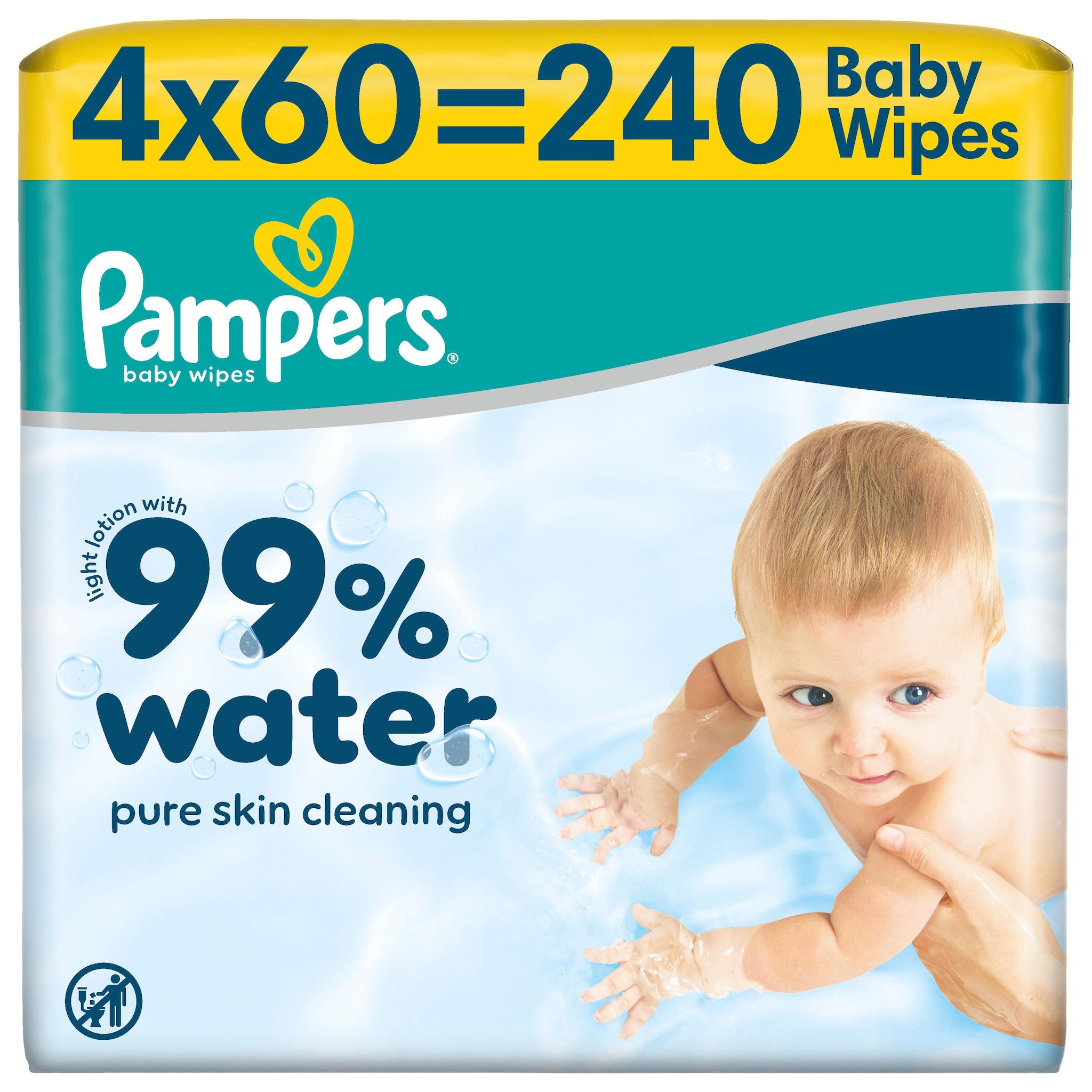PAMPERS 99% Water pure skin cleaning lingettes 4x60 lingettes