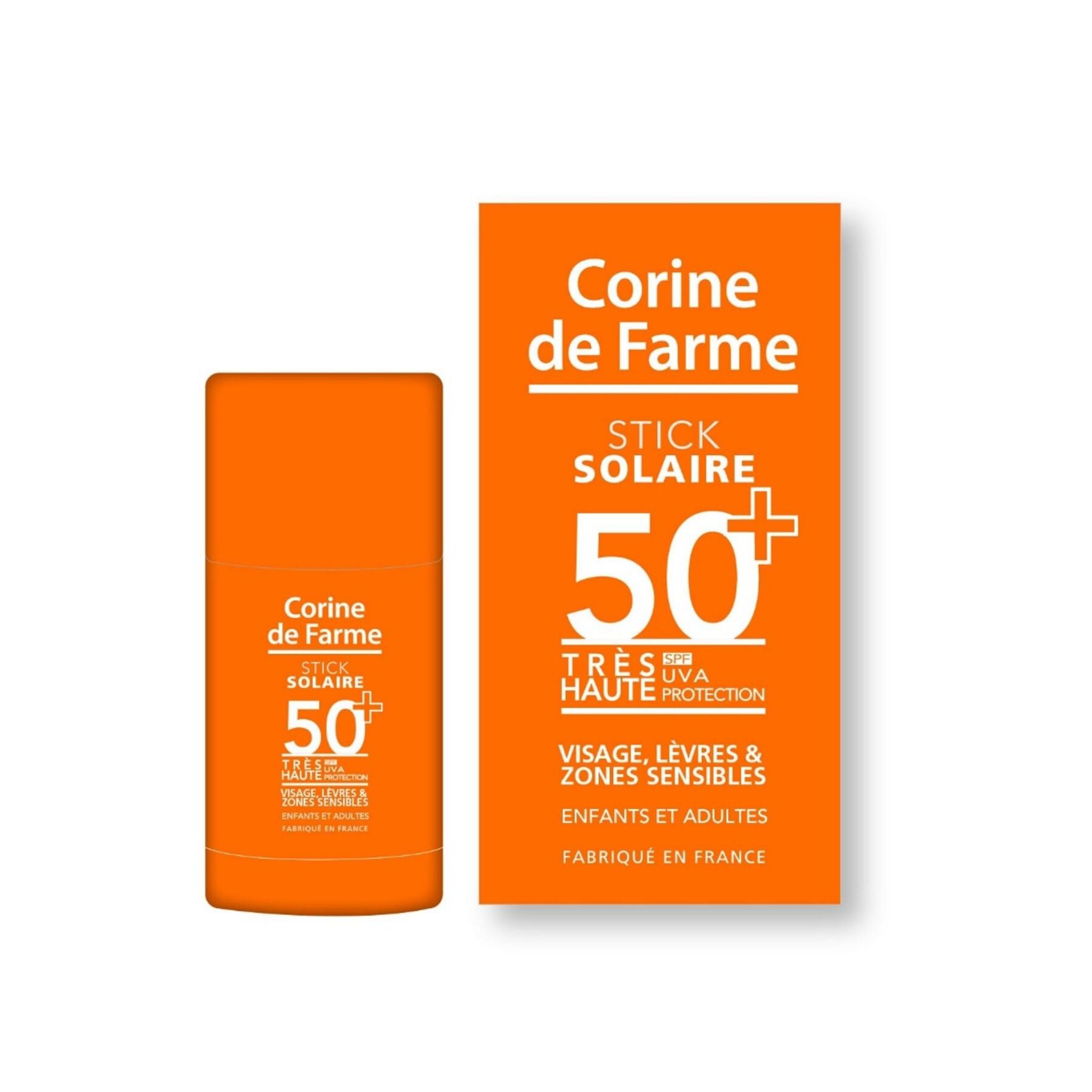 CORINE DE FARME Stick solaire SPF 50+ visage, lèvres, zones sensibles pour enfants et adultes 17g