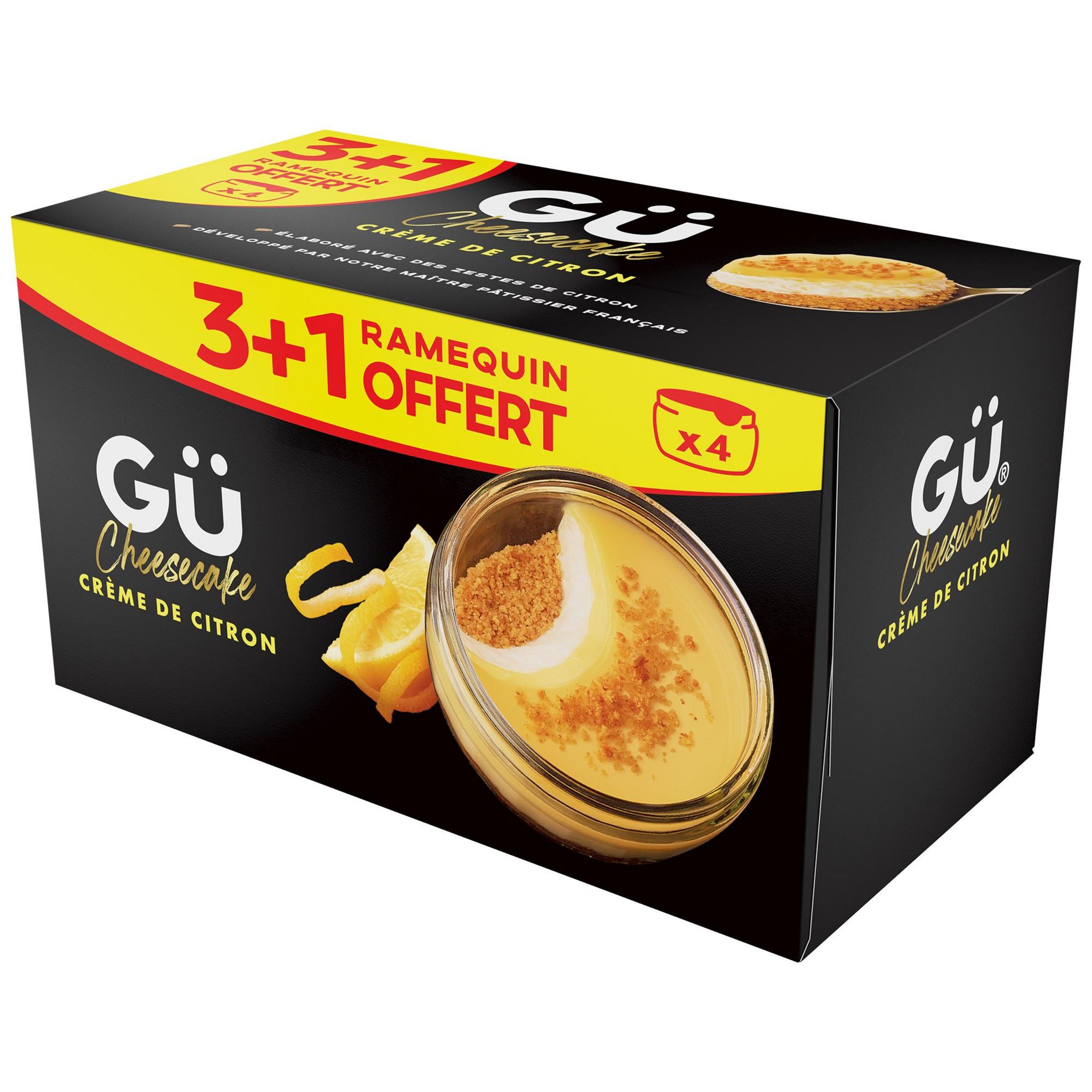 GU Cheesecake crème de citron sur biscuit craquant 3+1 offert 4x90g