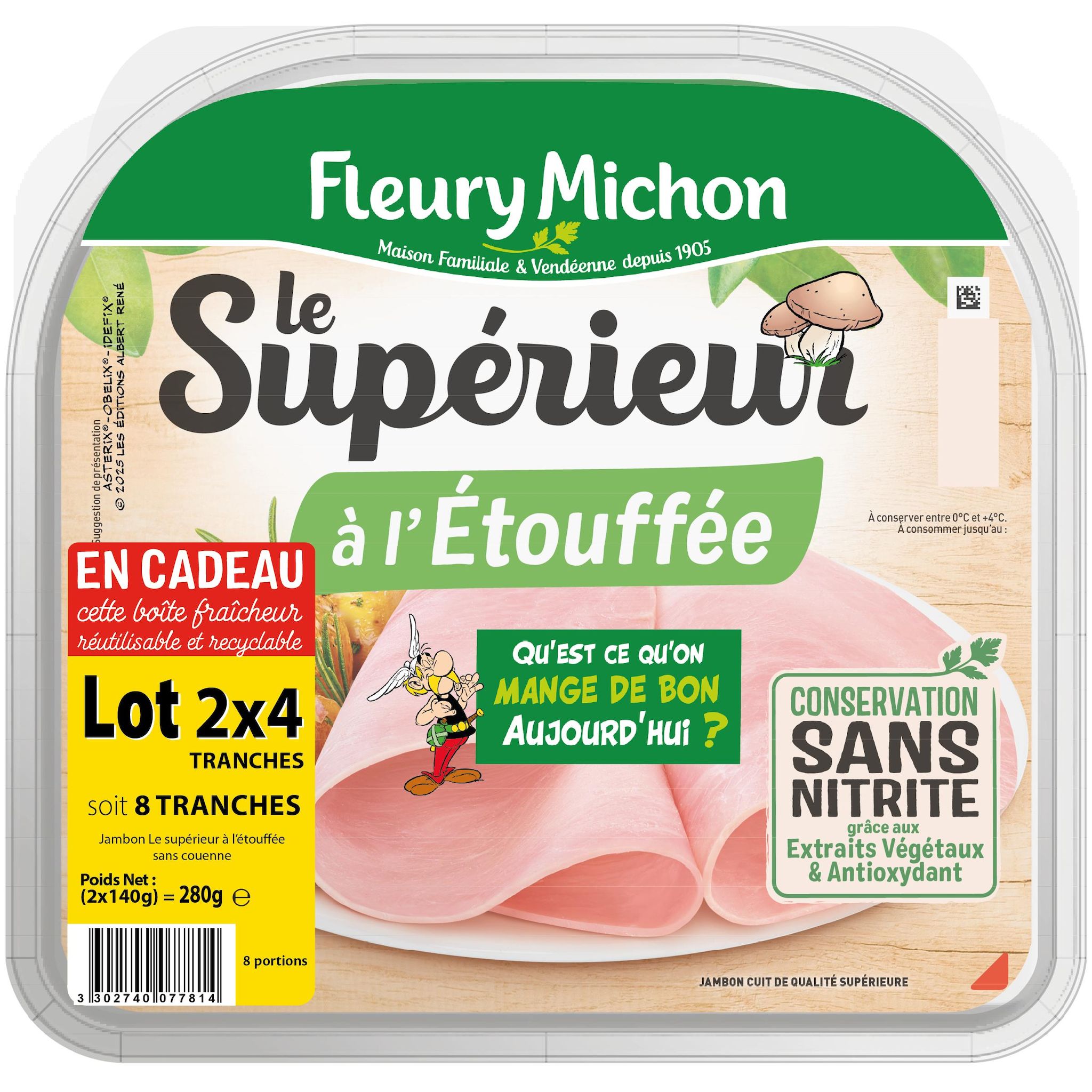 FLEURY MICHON Jambon le Supérieur à l'étouffée sans nitrite + boîte 2x4 tranches 280g