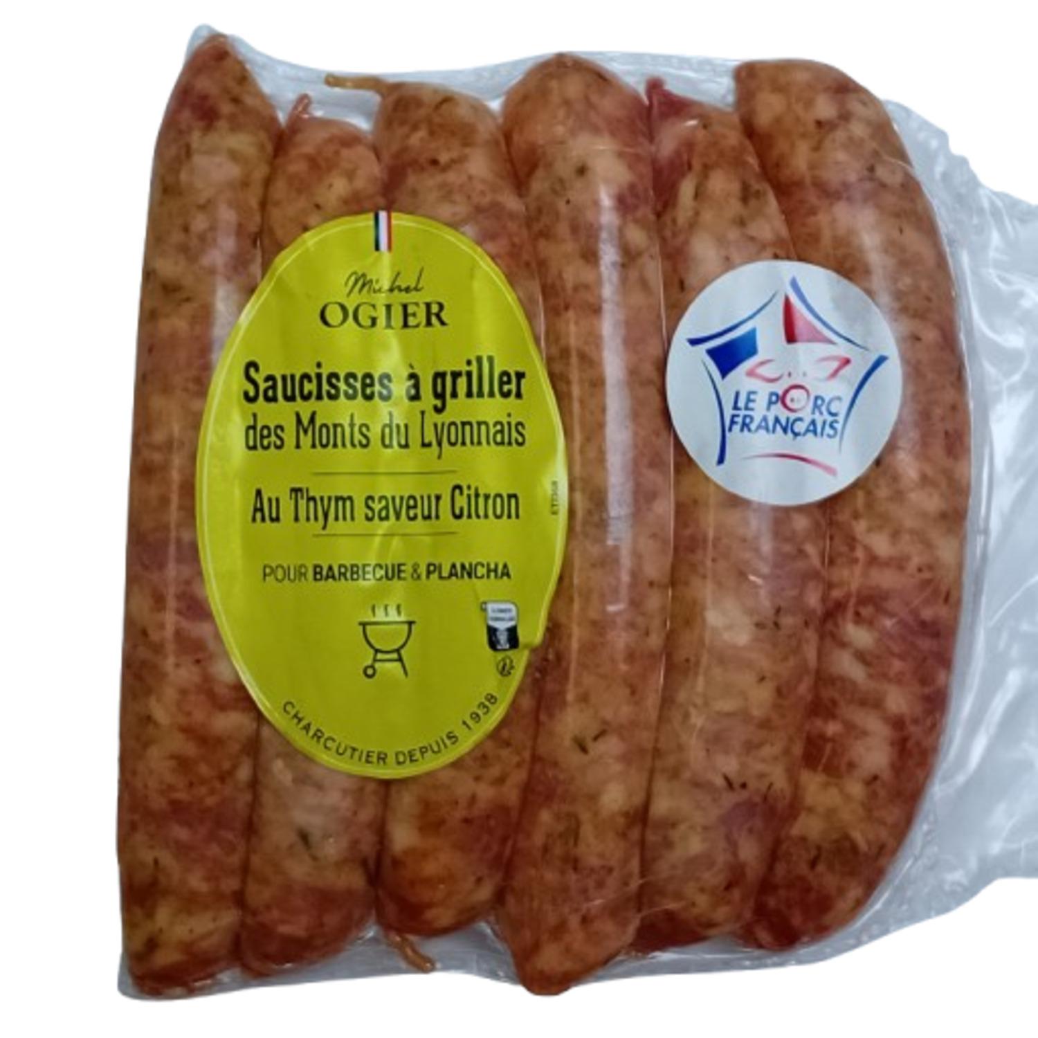OGIER Saucisses pur porc à griller thym citron 6 pièces 480g