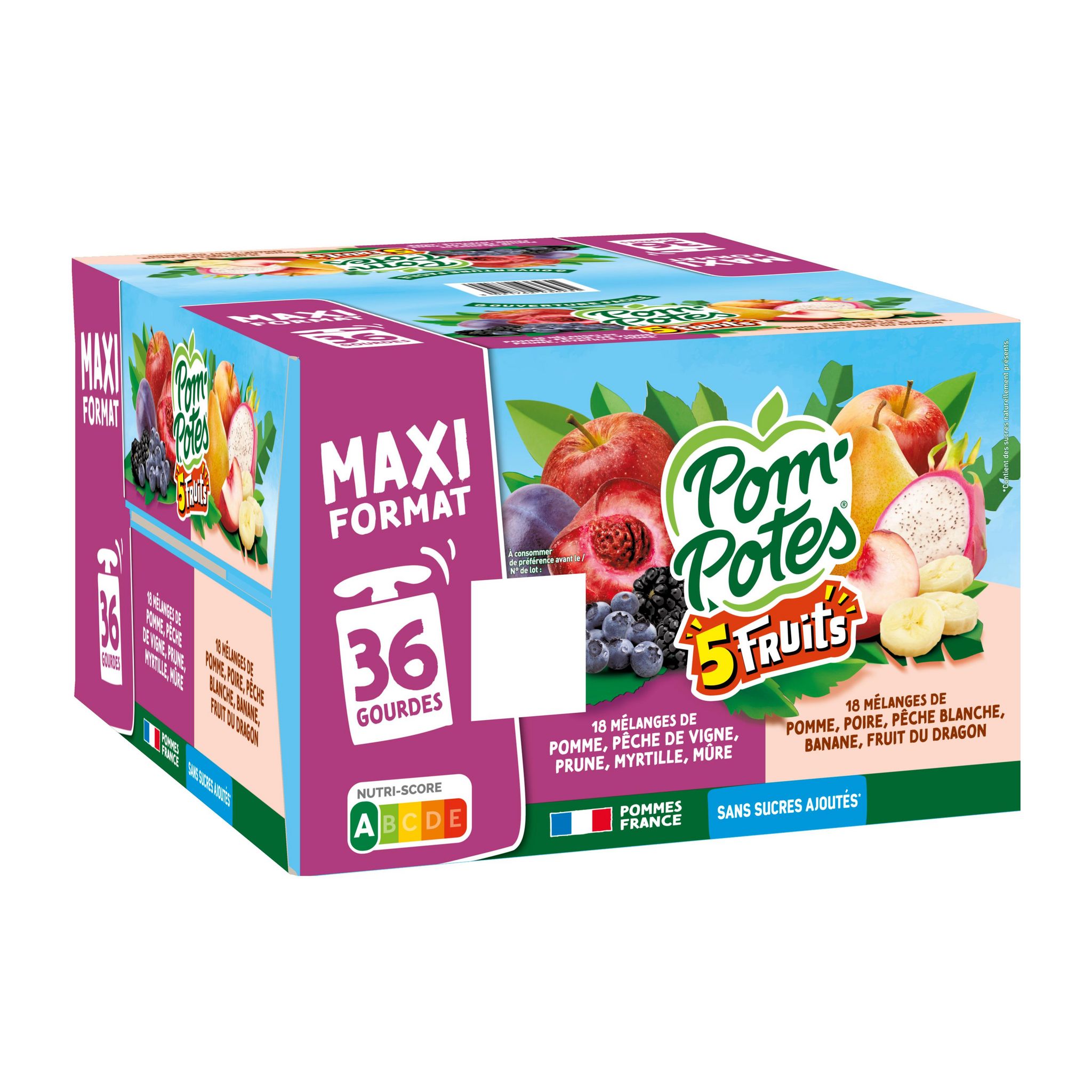 POM'POTES Gourdes compote de 5 fruits violets et blancs sans sucres ajoutés 36x90g