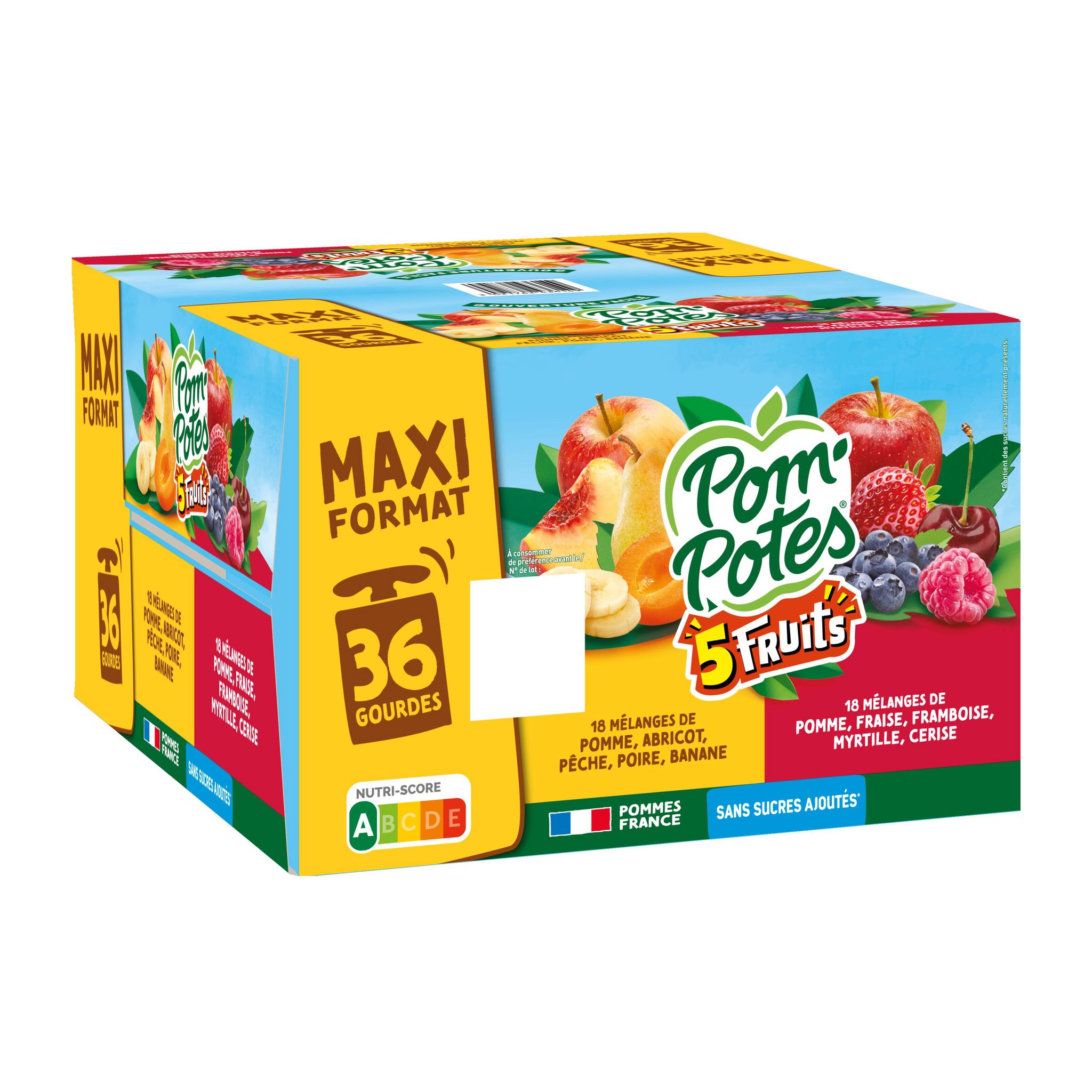 POM'POTES Gourdes compote de 5 fruits jaunes et rouges sans sucres ajoutés 36x90g