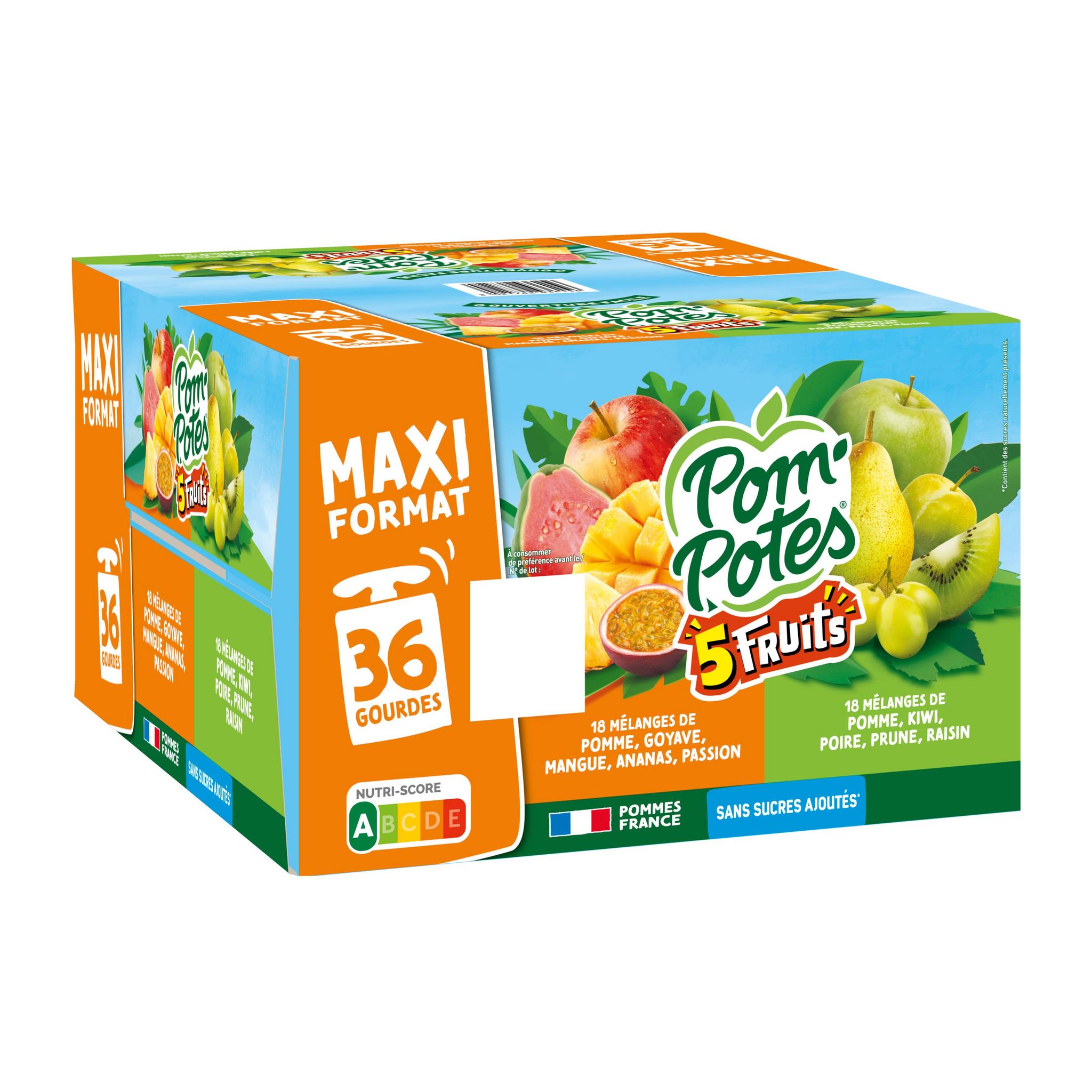 POM'POTES Gourdes compote de 5 fruits verts et exotiques sans sucres ajoutés 36x90g