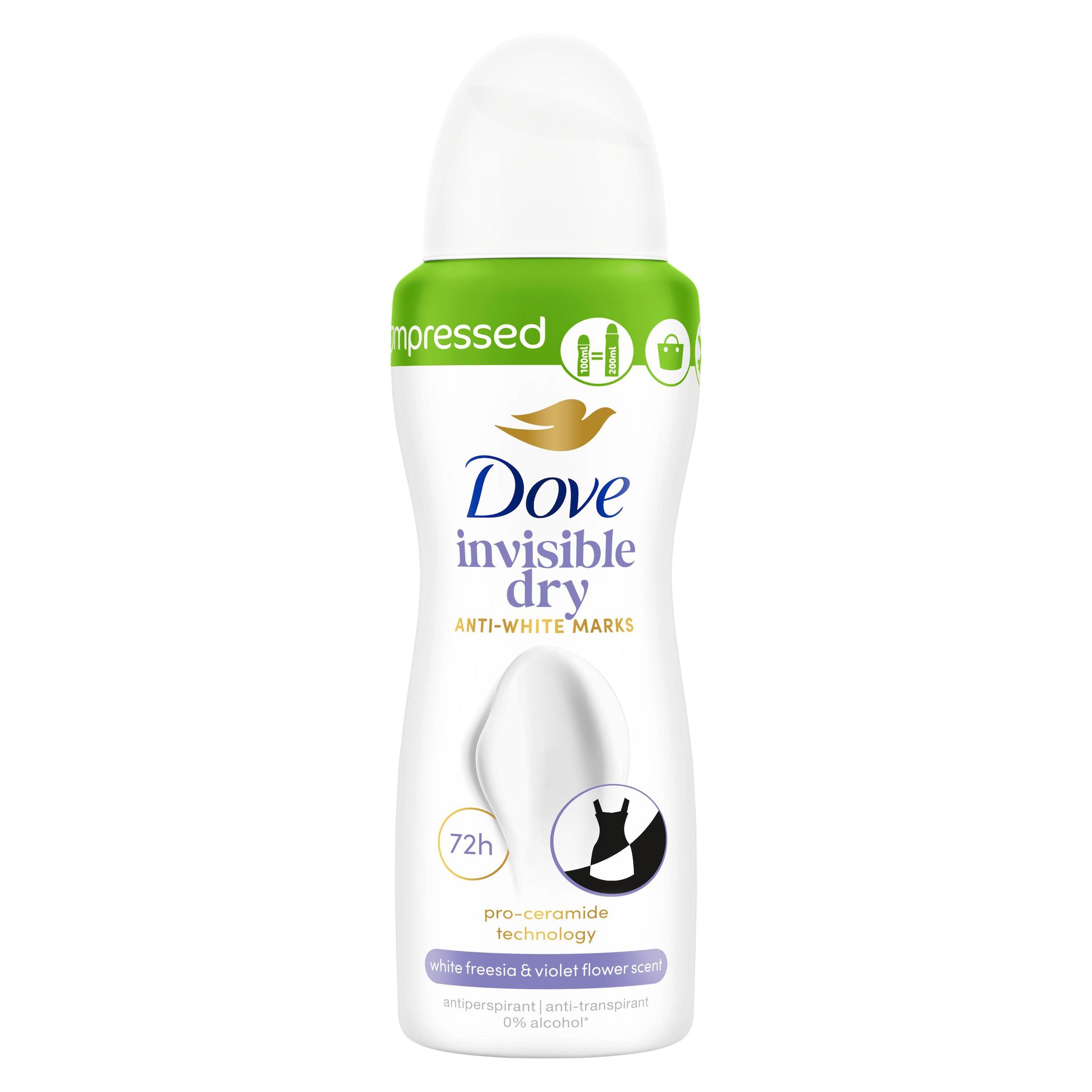 DOVE Déodorant spray compressé invisible dry anti-traces blanches 72H 100ml