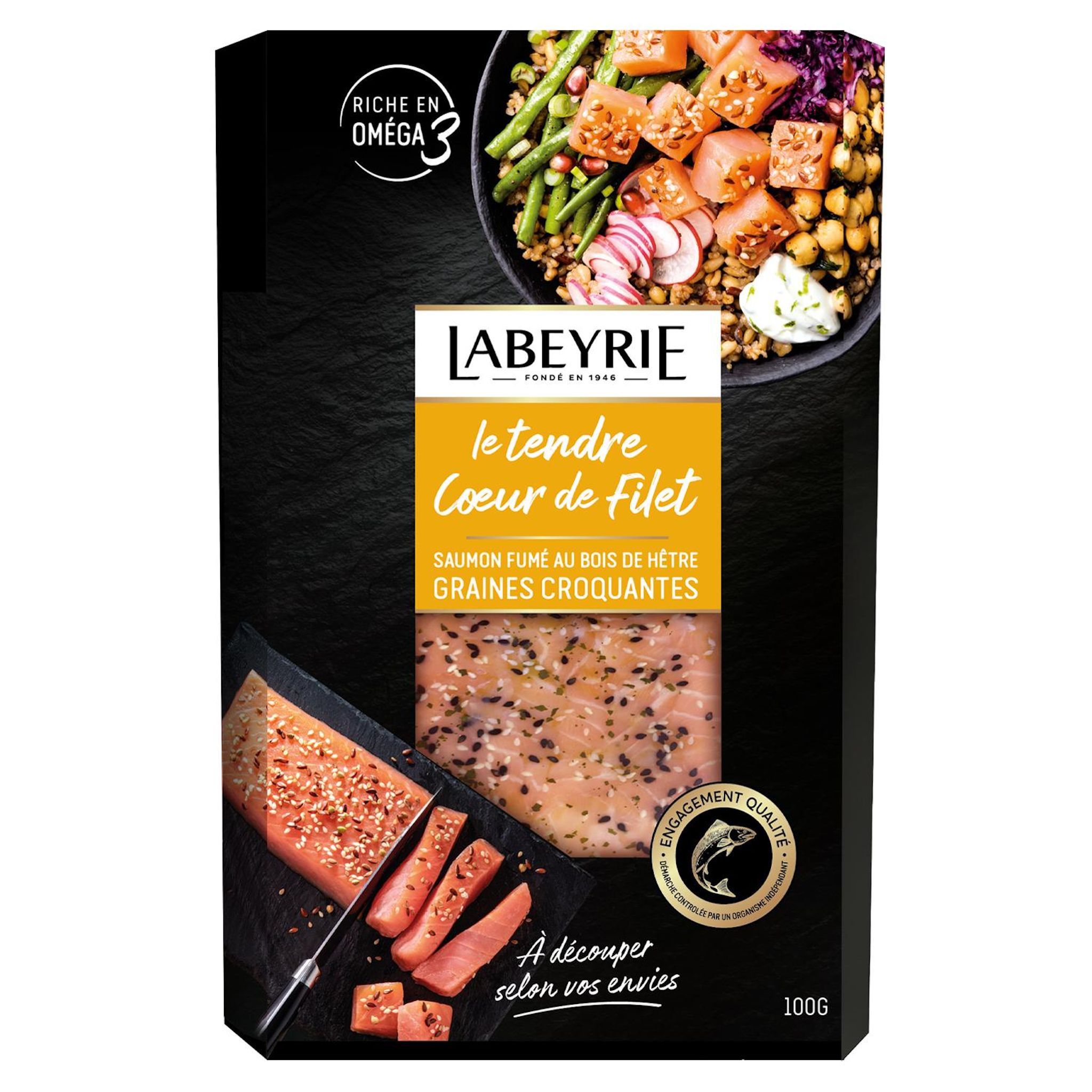 LABEYRIE Le tendre coeur de filet saumon fumé au bois de hêtre graines croquantes 100g