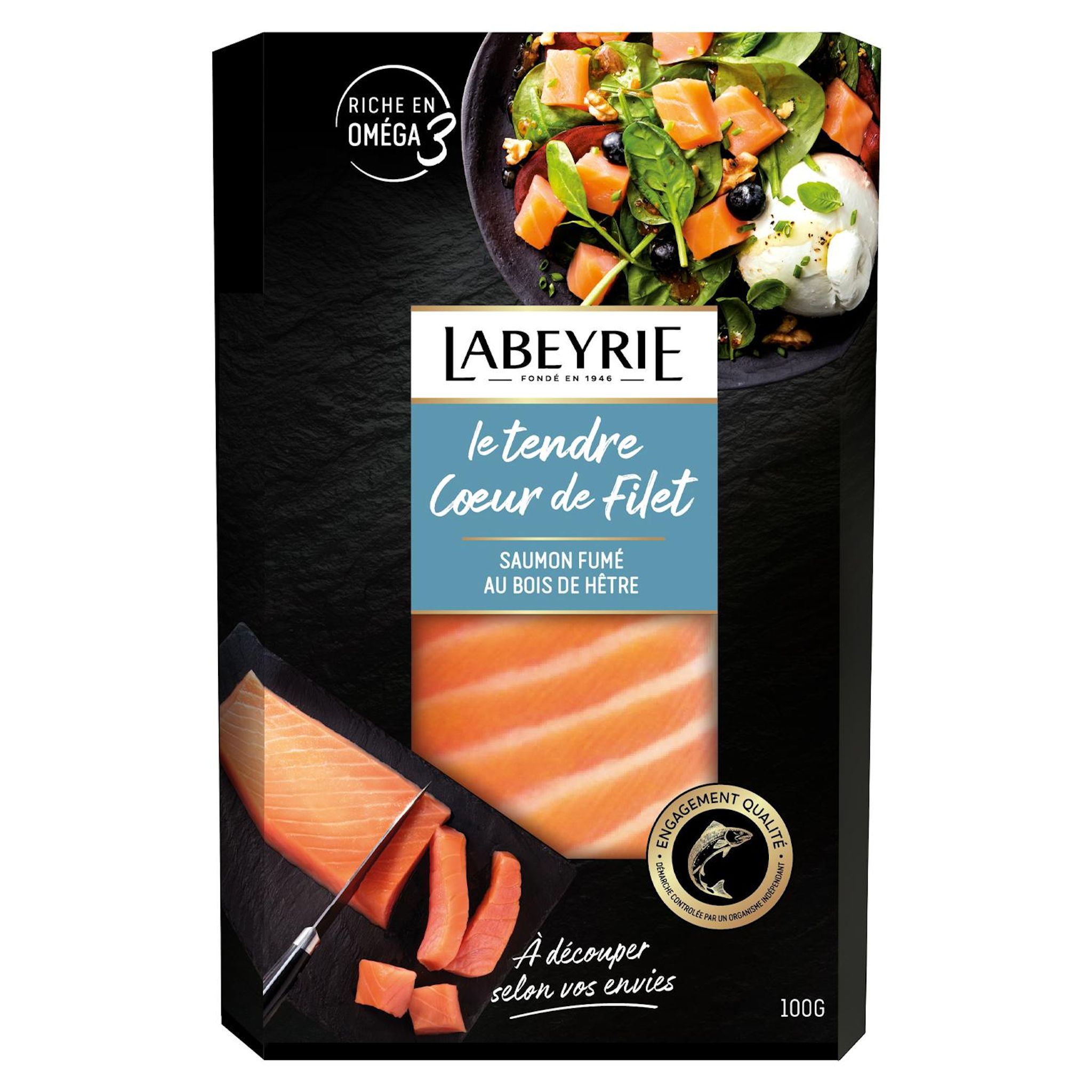 LABEYRIE Le tendre coeur de filet saumon fumé au bois de hêtre 100g