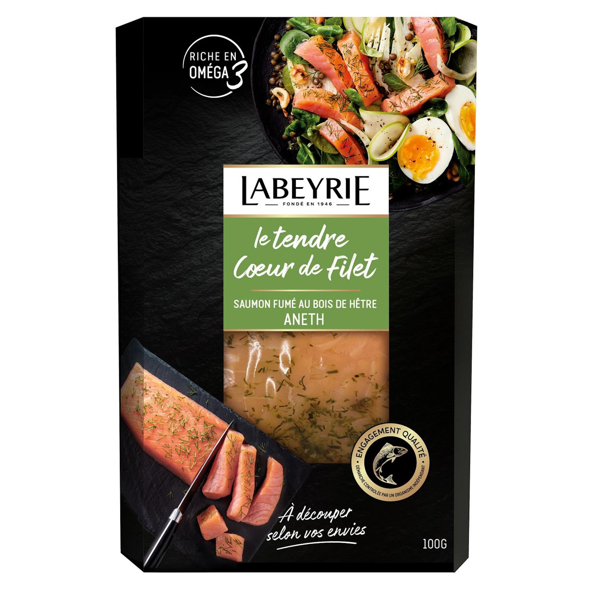 LABEYRIE Le tendre coeur de filet saumon fumé au bois de hêtre aneth 100g
