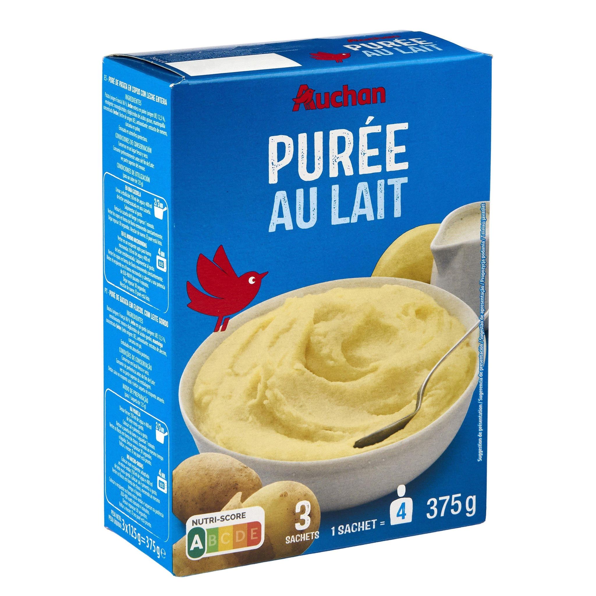 Voir la diapositive 2 : AUCHAN Purée au lait 3x4 portions 3x125g