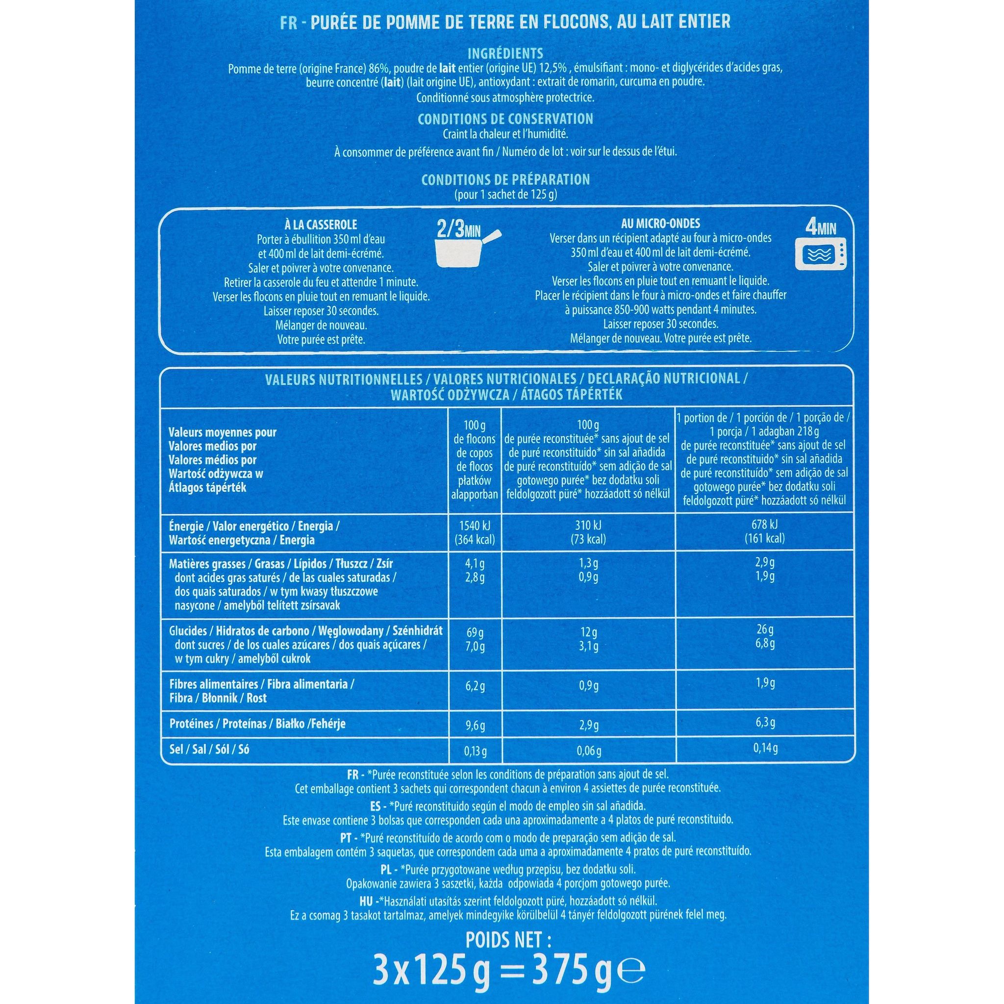 Voir la diapositive 4 : AUCHAN Purée au lait 3x4 portions 3x125g