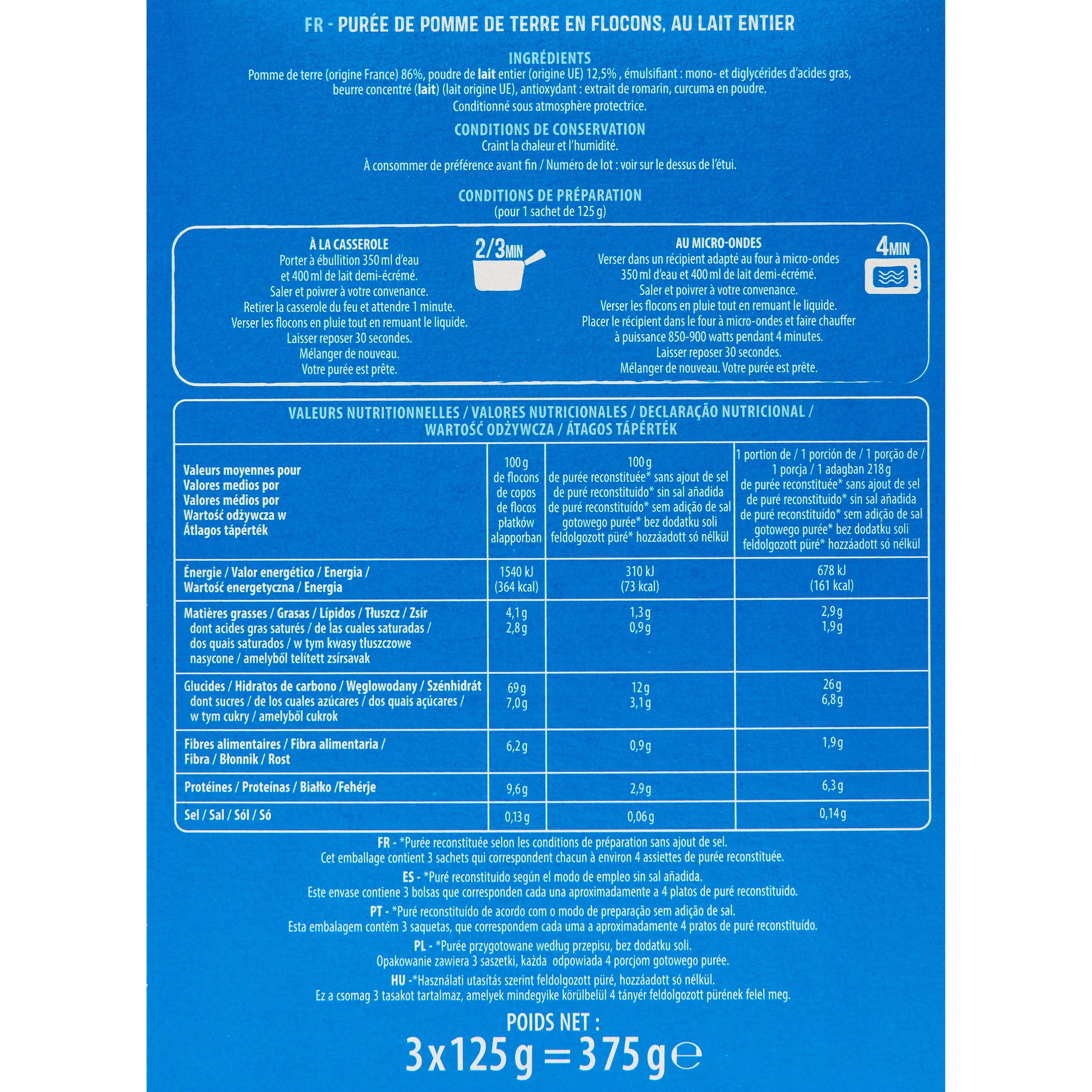 Voir la diapositive 5 : AUCHAN Purée au lait 3x4 portions 3x125g