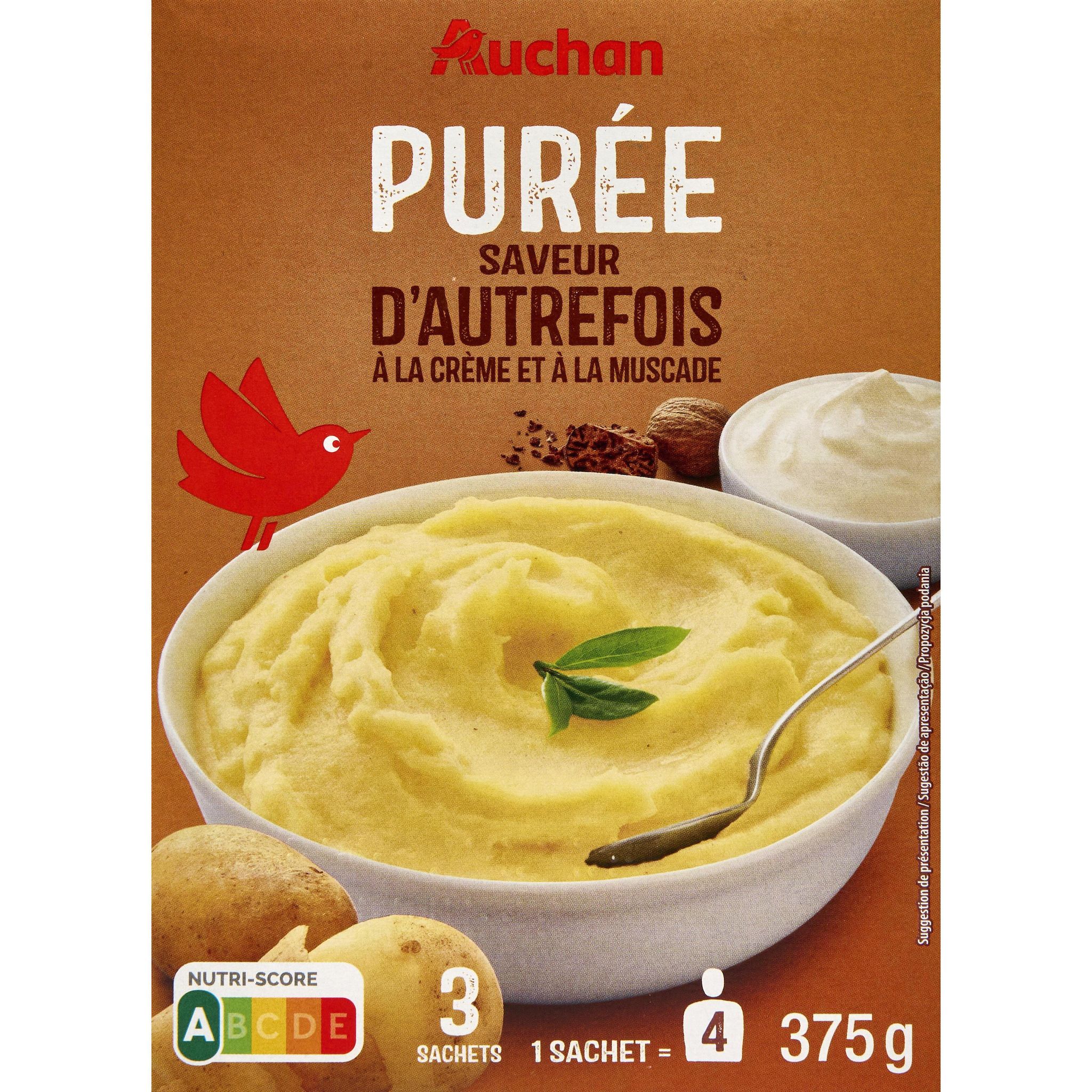 AUCHAN Purée saveur d'autrefois à la crème et à la muscade 3x4 portions 3x125g