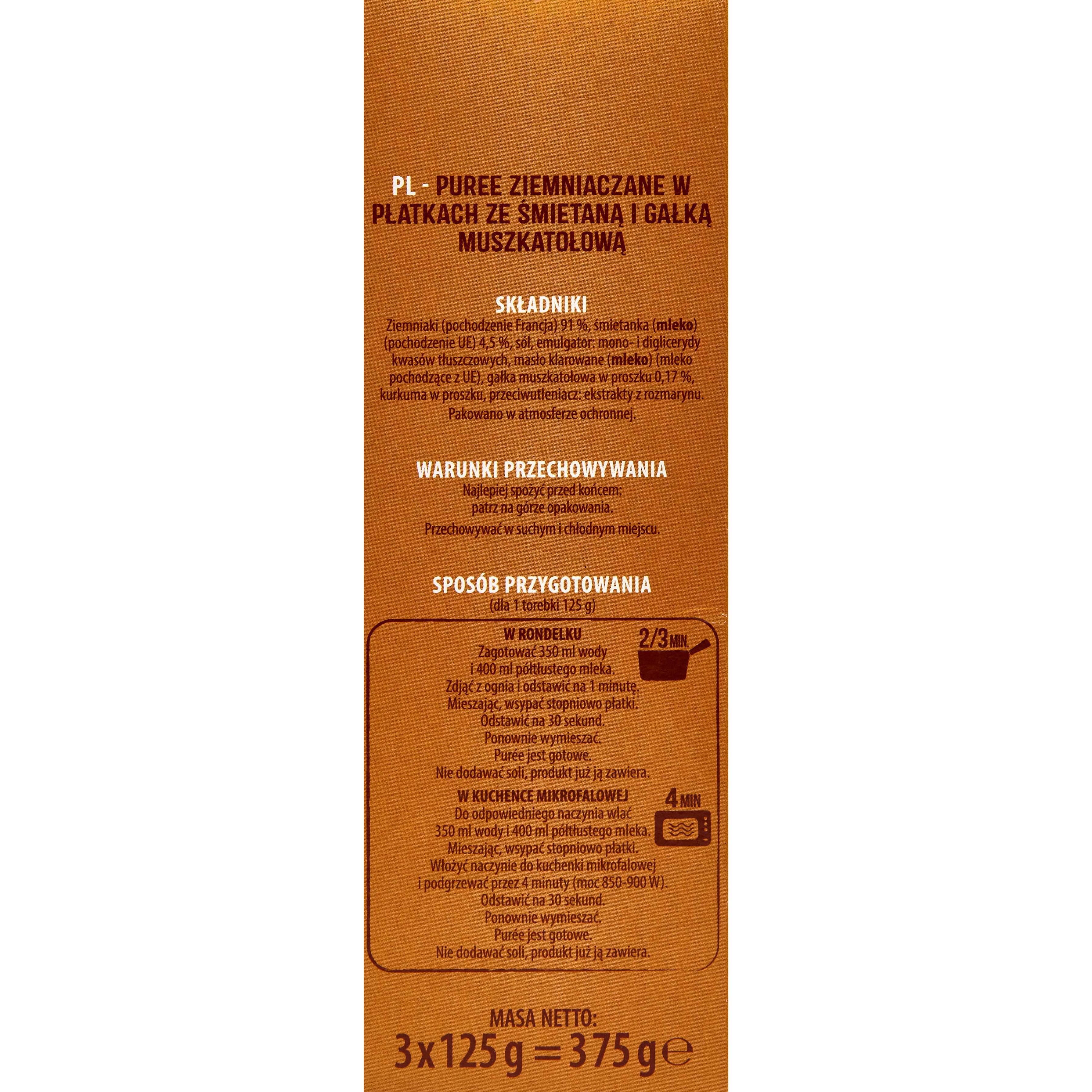 Voir la diapositive 2 : AUCHAN Purée saveur d'autrefois à la crème et à la muscade 3x4 portions 3x125g