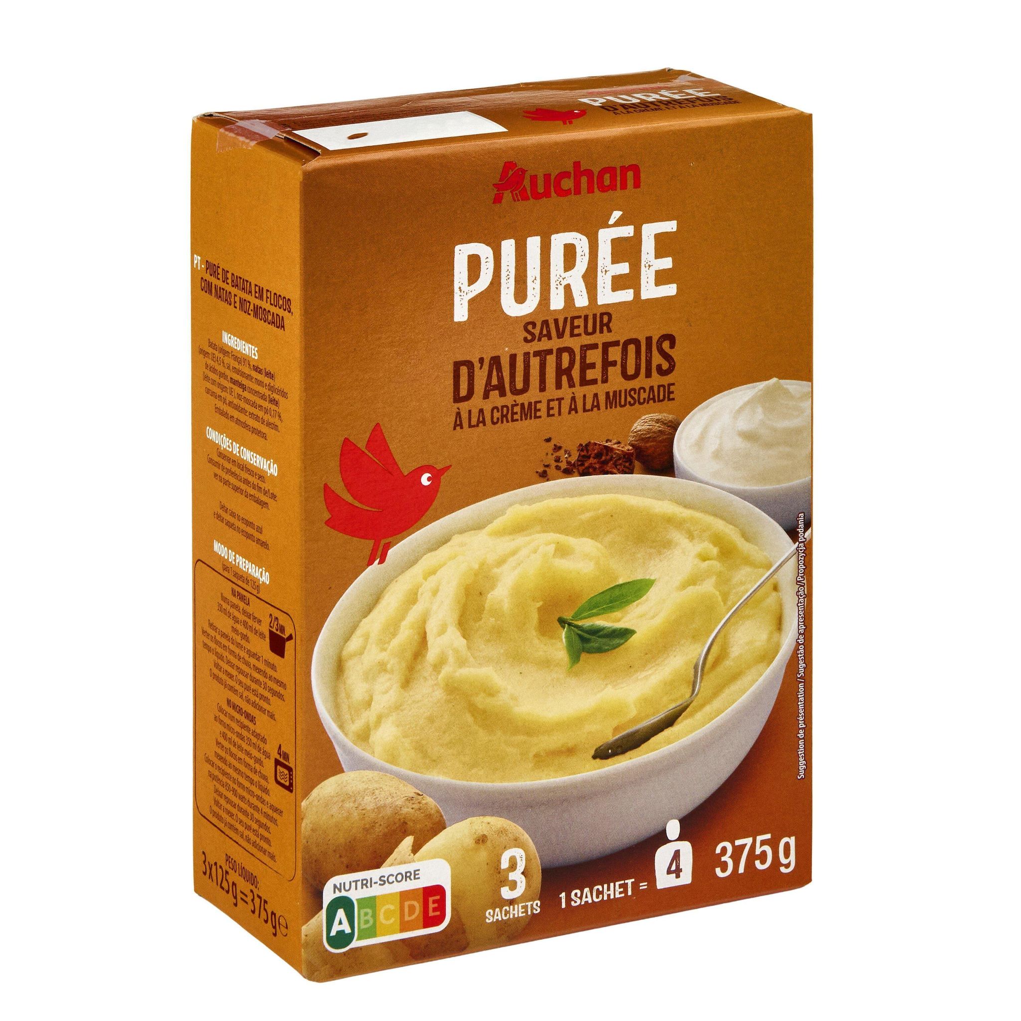 Voir la diapositive 5 : AUCHAN Purée saveur d'autrefois à la crème et à la muscade 3x4 portions 3x125g