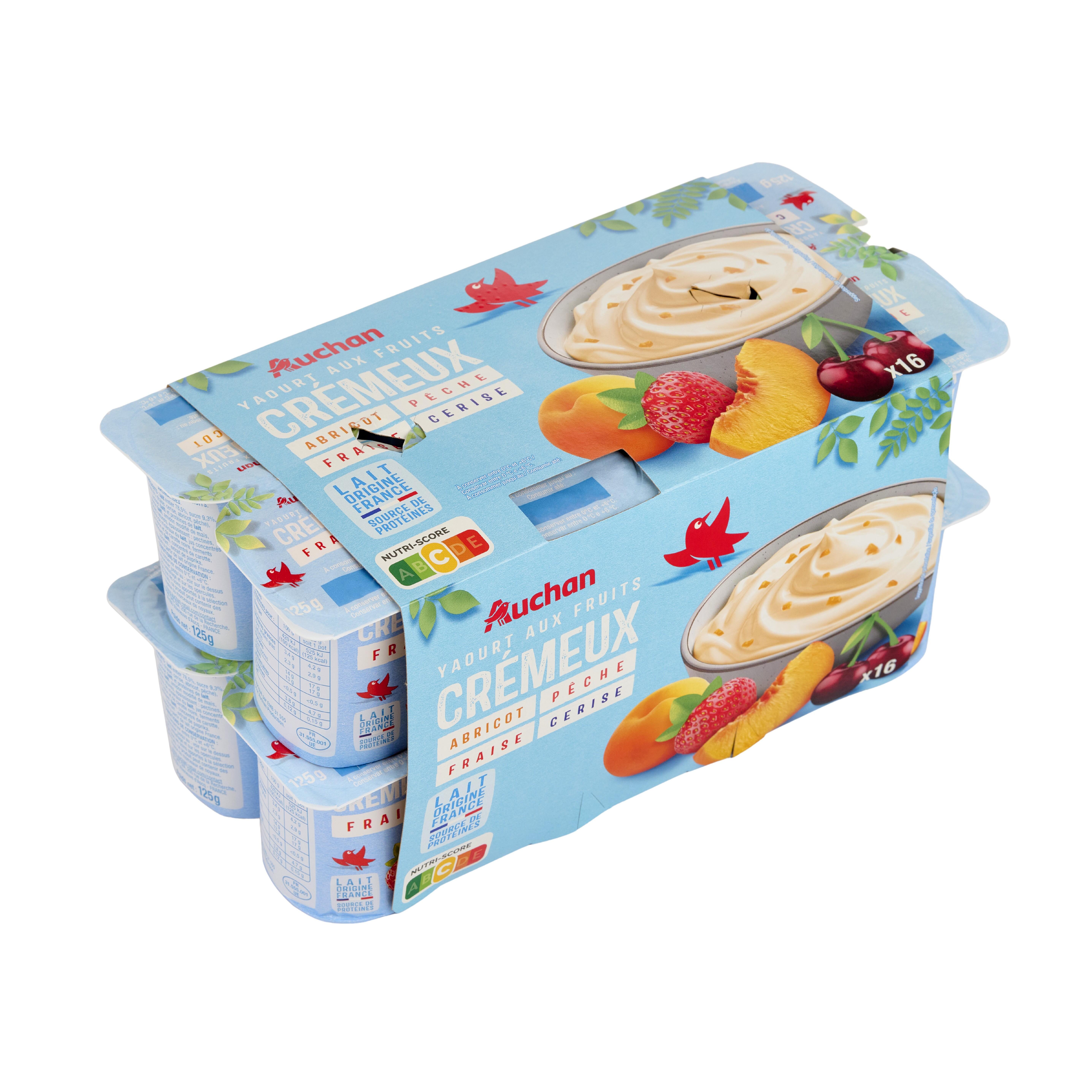 Voir la diapositive 2 : AUCHAN Yaourt brassé aux fruits crémeux 16x125g