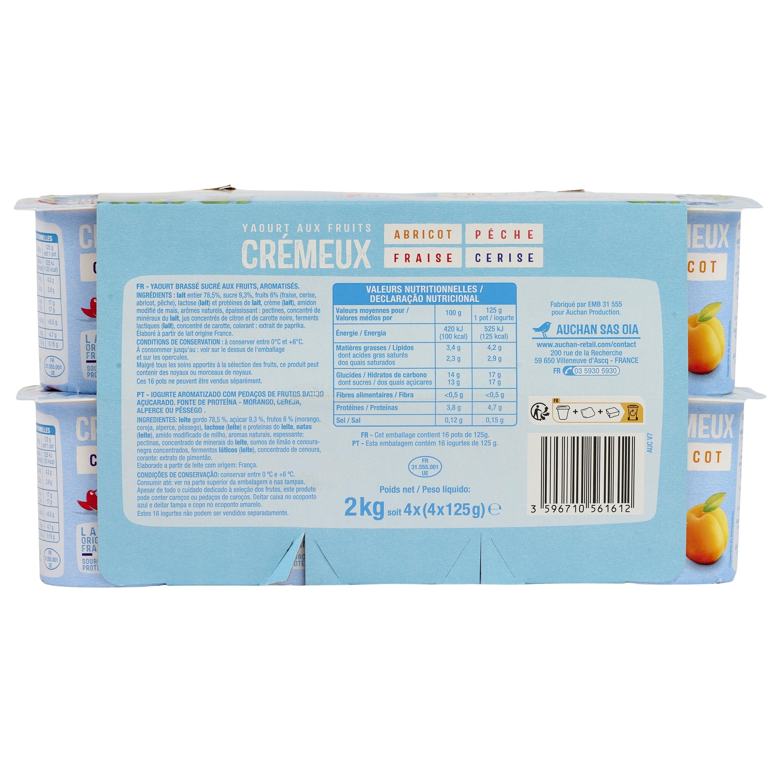 Voir la diapositive 3 : AUCHAN Yaourt brassé aux fruits crémeux 16x125g
