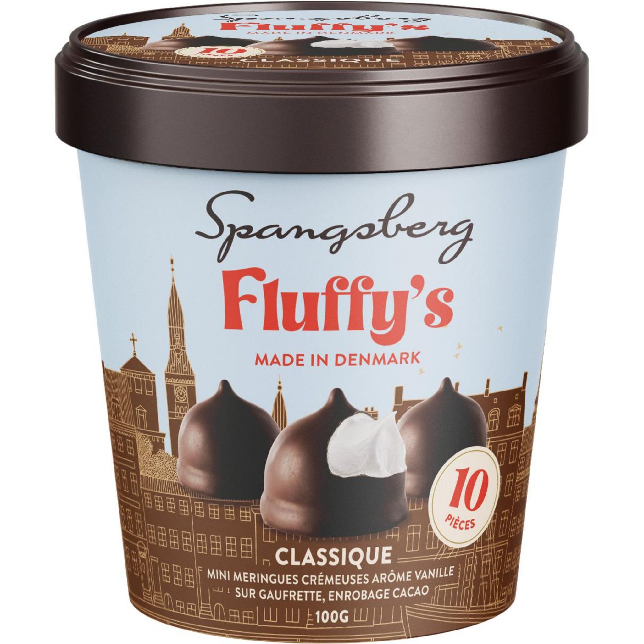 SPANGSBERG  Meringues crémeuses vanille enrobées de cacao sur gaufrette 100g