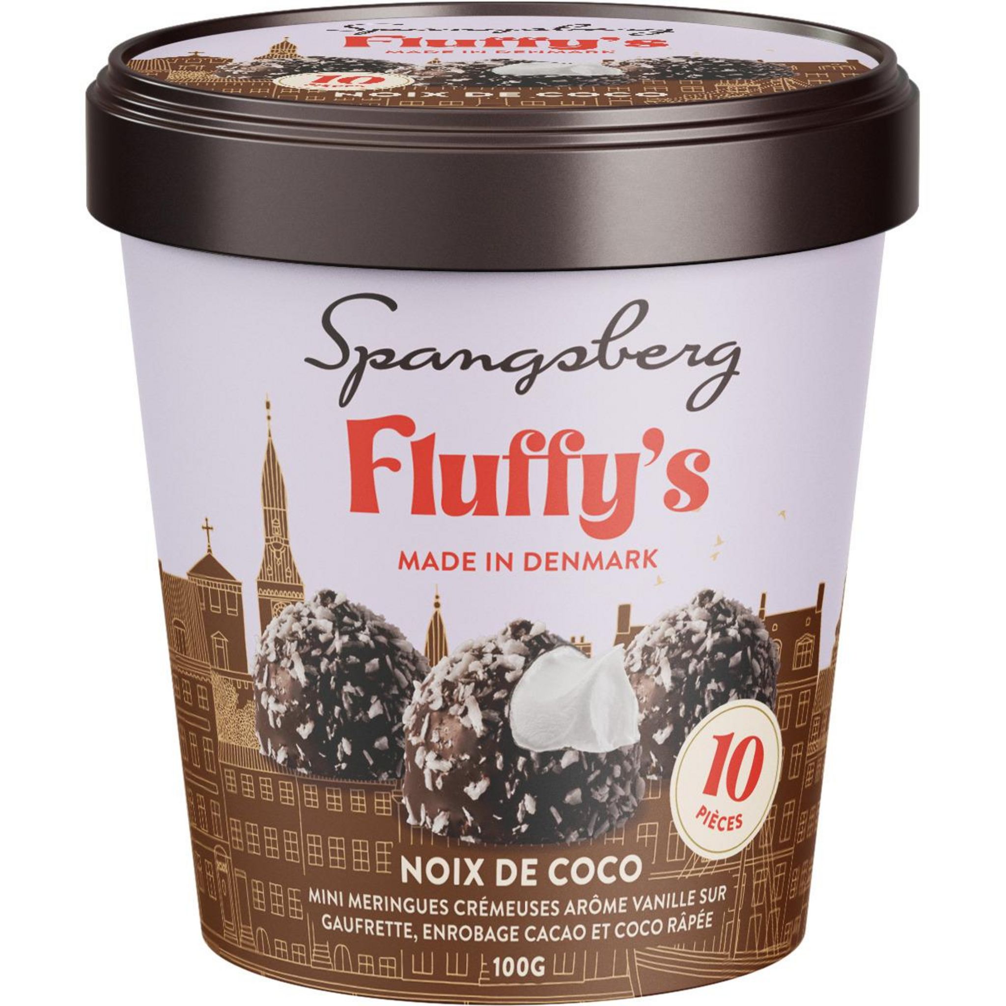 SPANGSBERG  Meringues crémeuses à la vanille enrobées de cacao et coco 100g