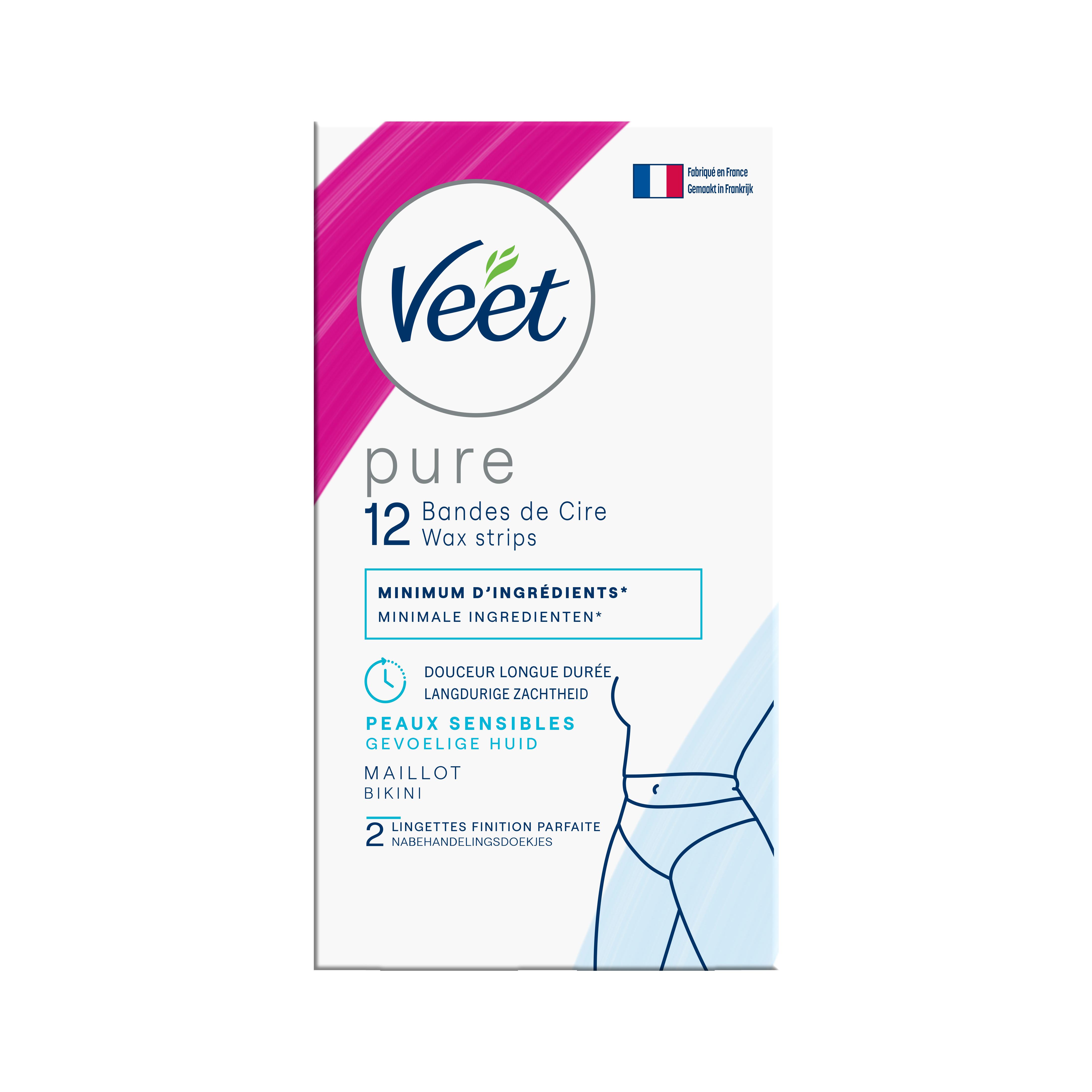 VEET Pure Bandes de cire maillot bikini peaux sensibles 12 pièces