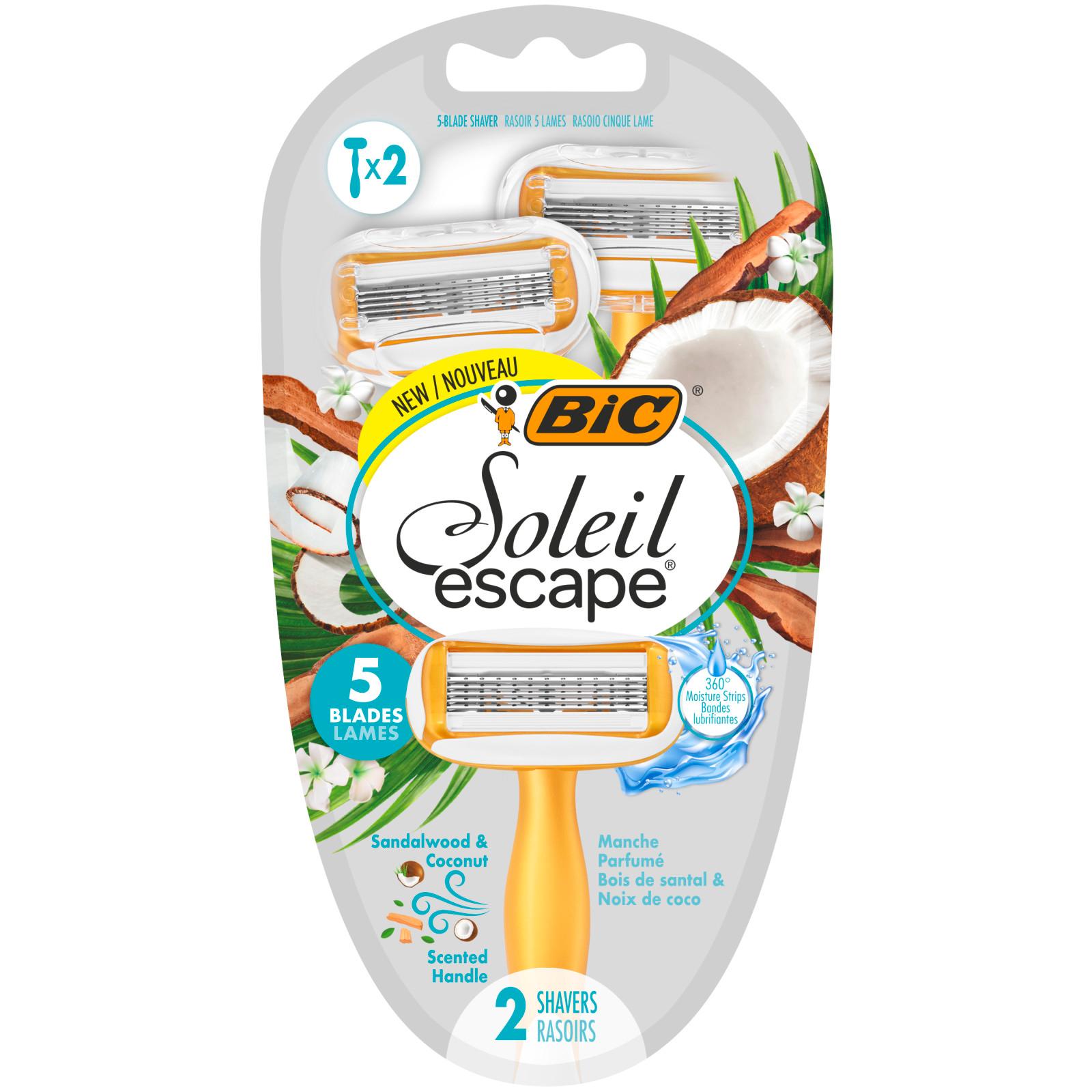 BIC Soleil escape Rasoirs jetables manche parfumé bois de santal et noix de coco 2 rasoirs