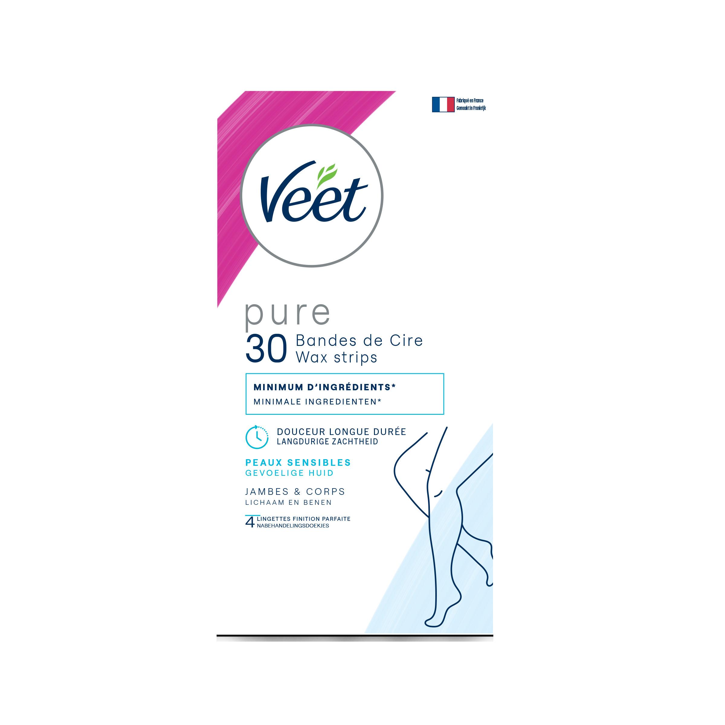 VEET Pure Bandes de cire jambes et corps peaux sensibles 30 pièces