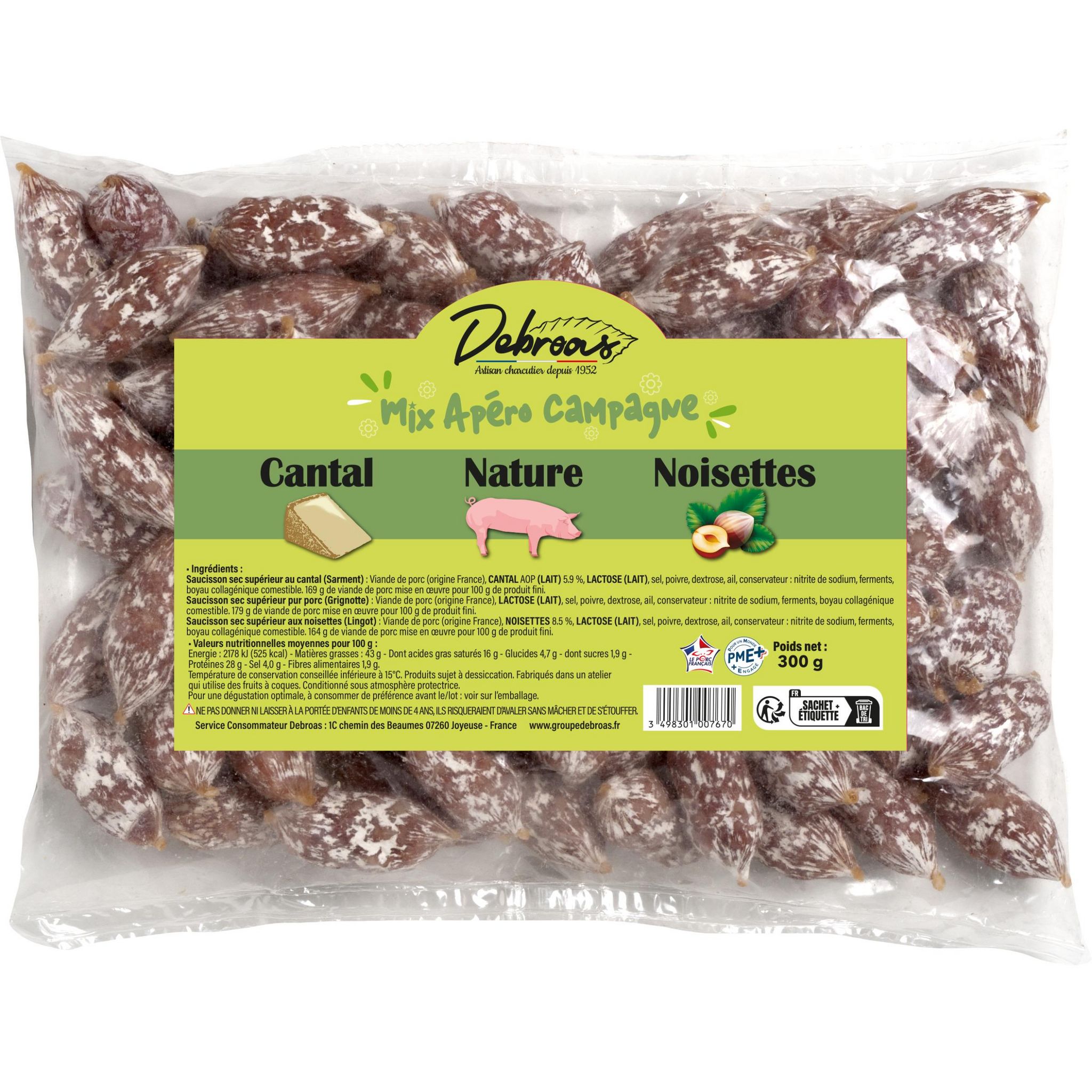 DEBROAS Mix Apéro Campagne VPF Cantal, Nature, Noisettes 300g