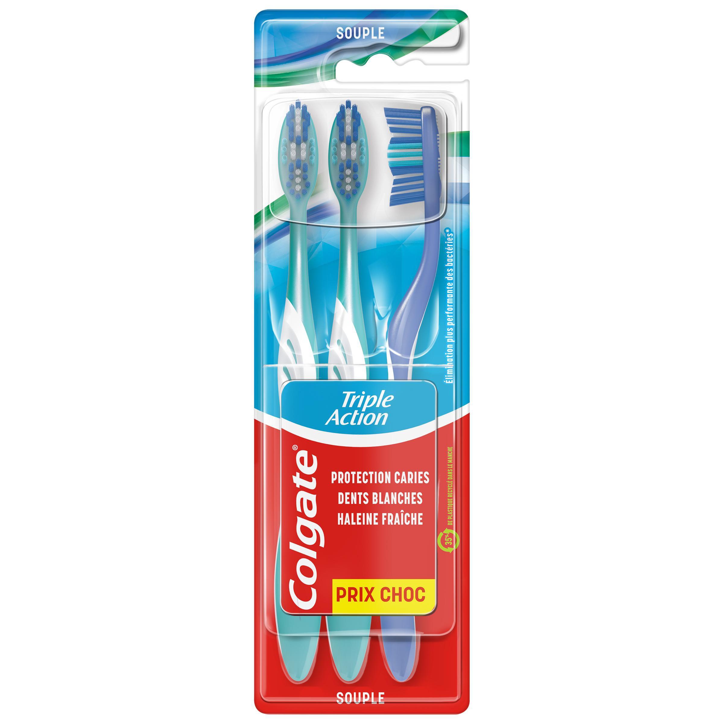 COLGATE Brosse à dents triple action souple 3 brosses à dents